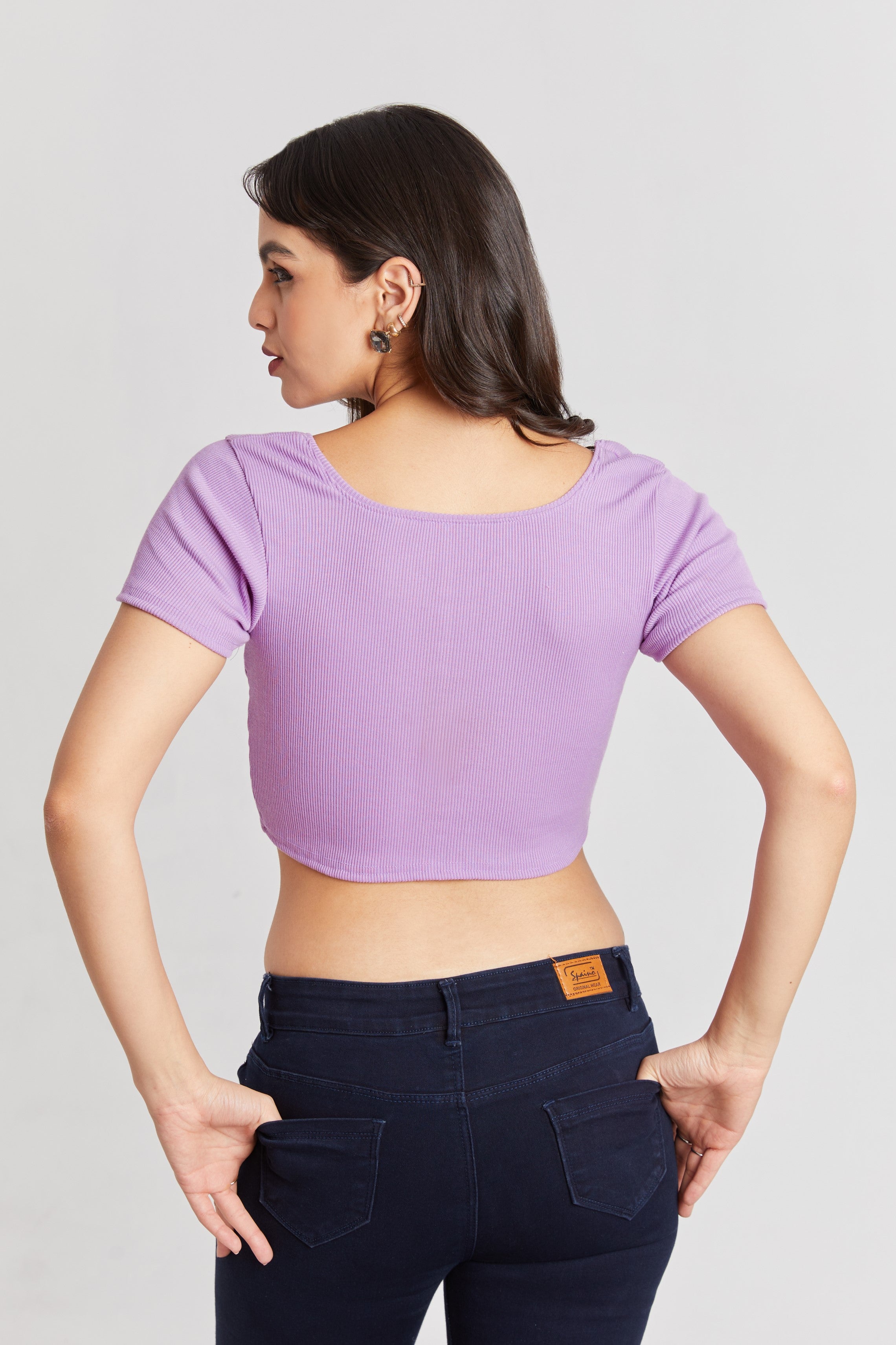 Black Ribbed Square Neck Crop Top