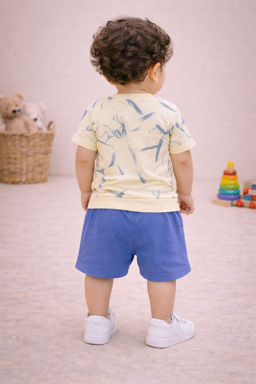 Kids Cream & Olive Green Co-ord Set with Printed Shorts