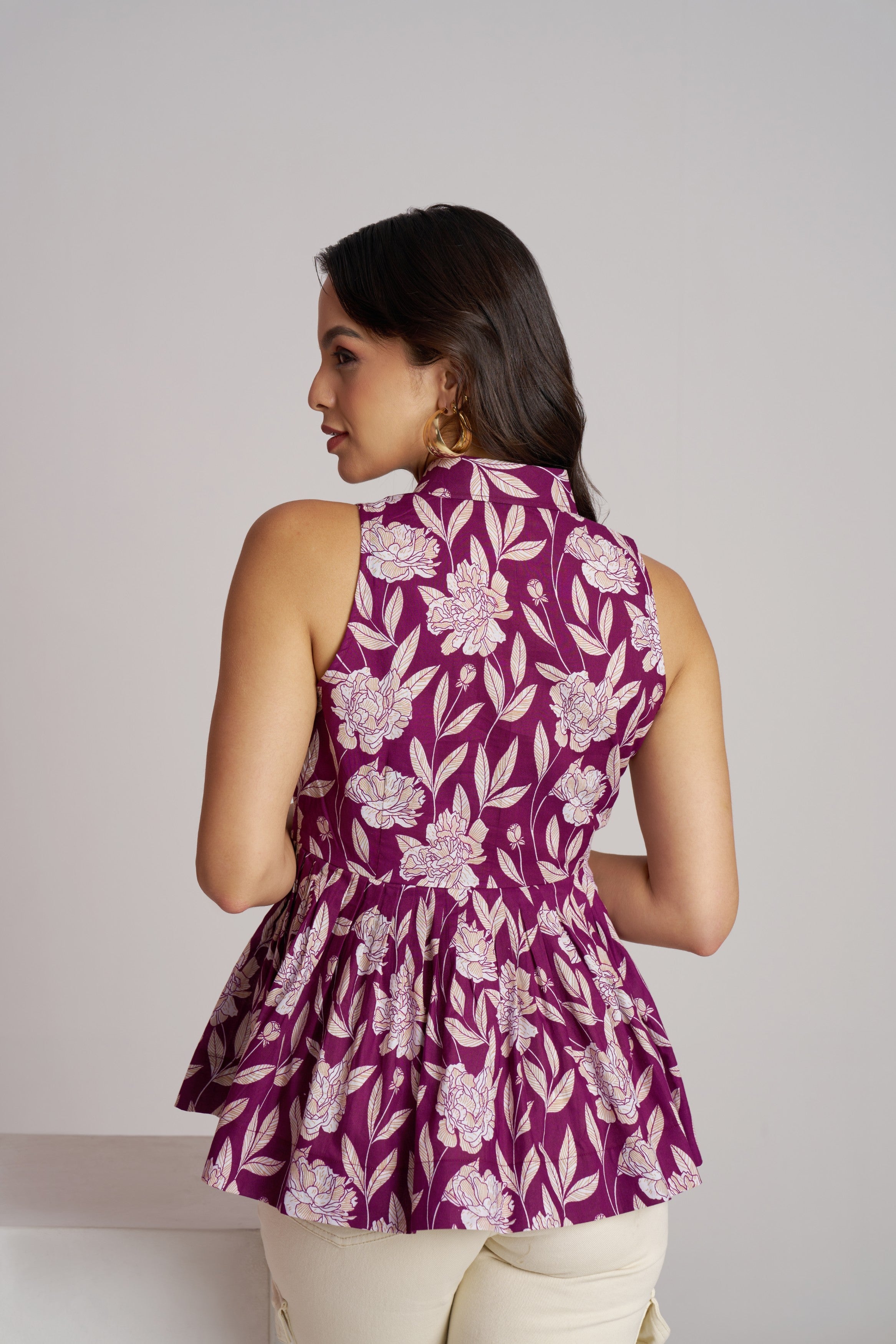 Plum Bloom Sleeveless Peplum Top