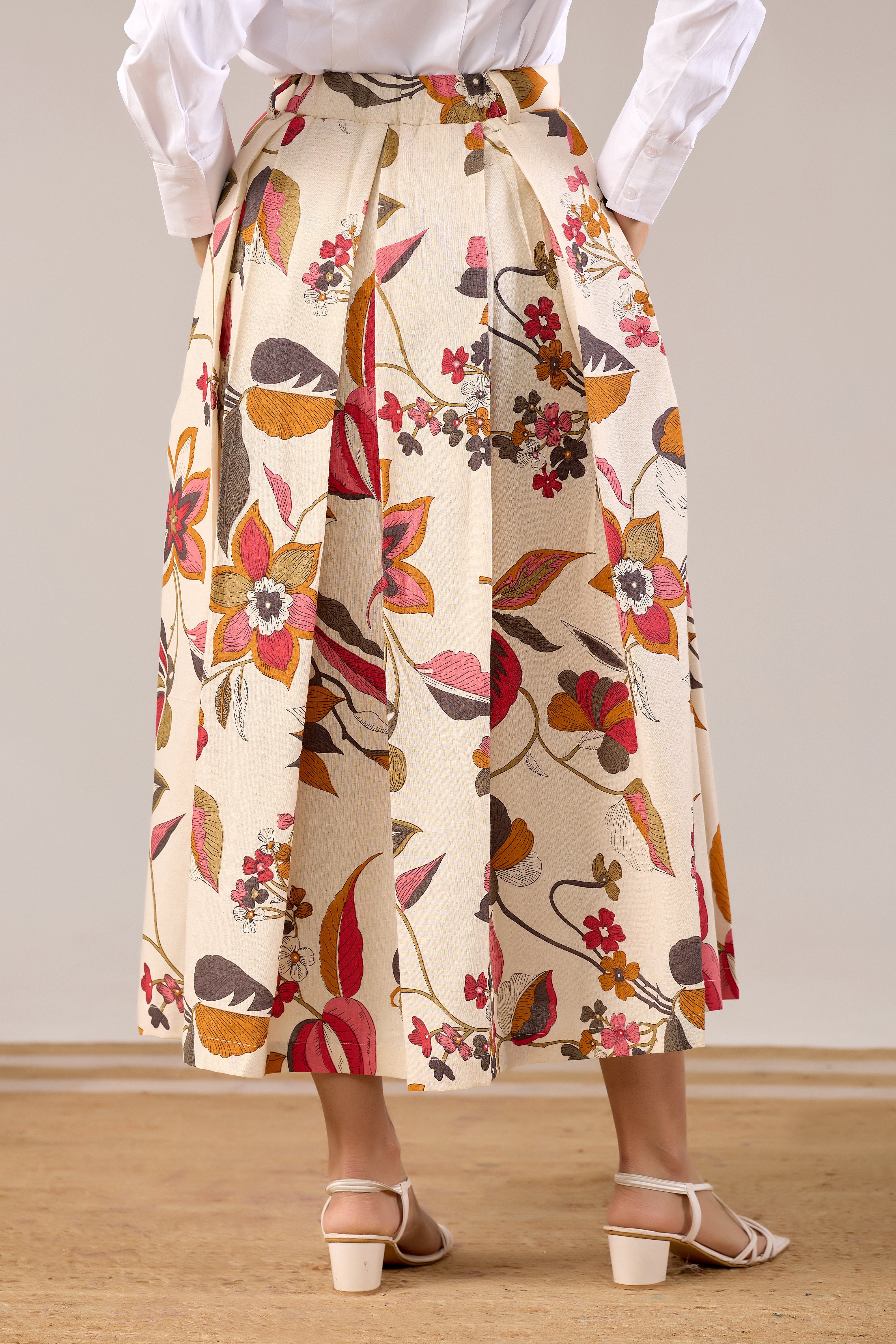 Autumn Bloom Pleated Midi Skirt