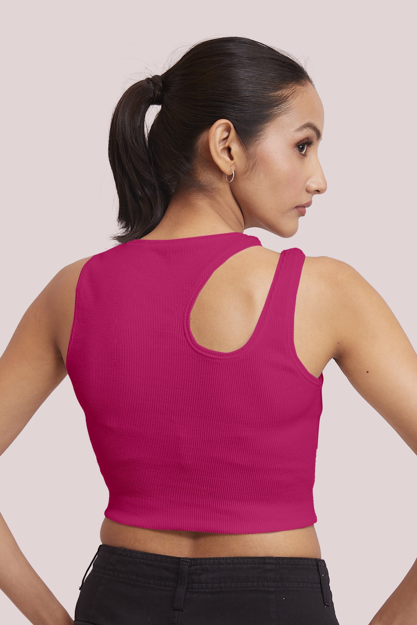 Wine-Ribbed Sleeveless Cut-Out Tank Top