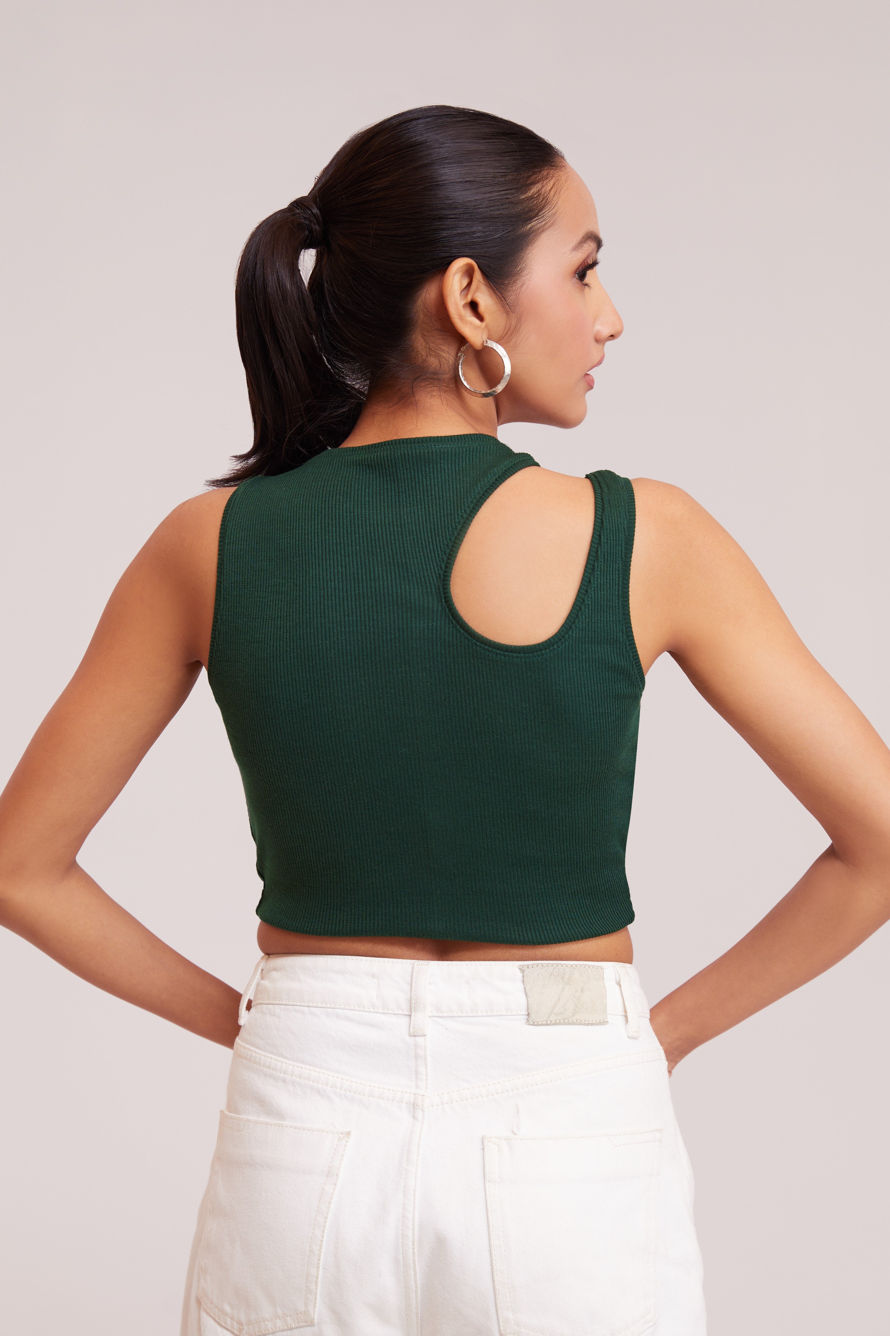 Wine-Ribbed Sleeveless Cut-Out Tank Top