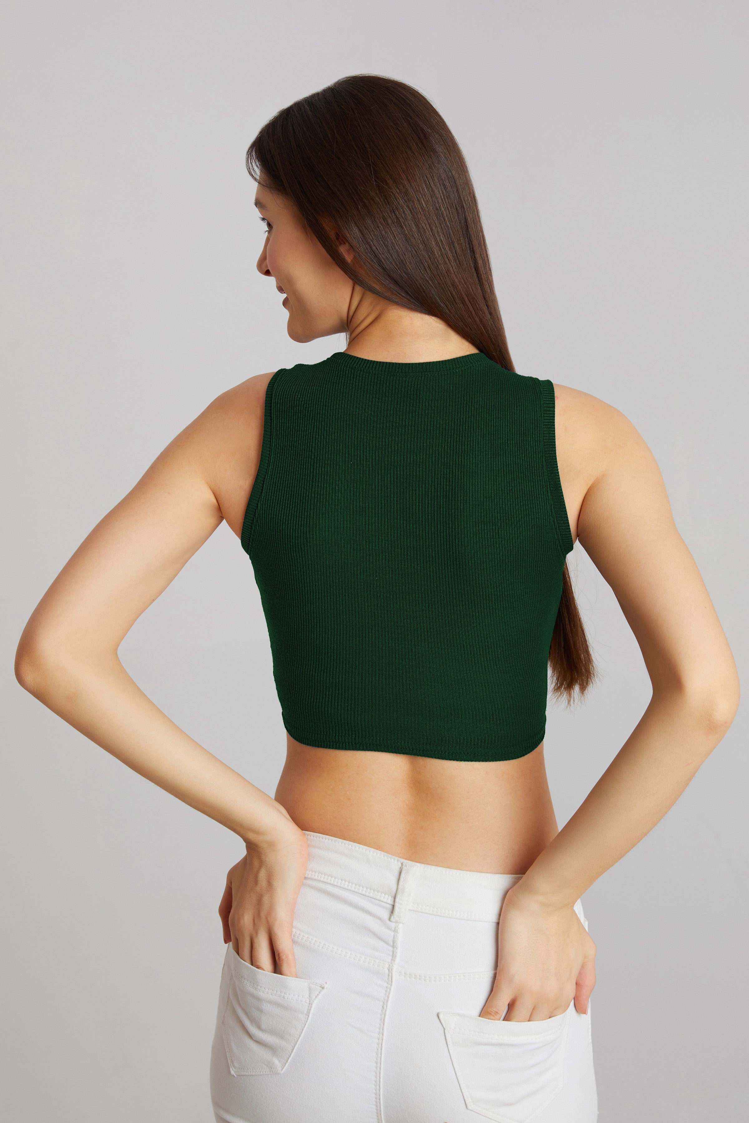 Bright Orange Ribbed Sleeveless Crop Top