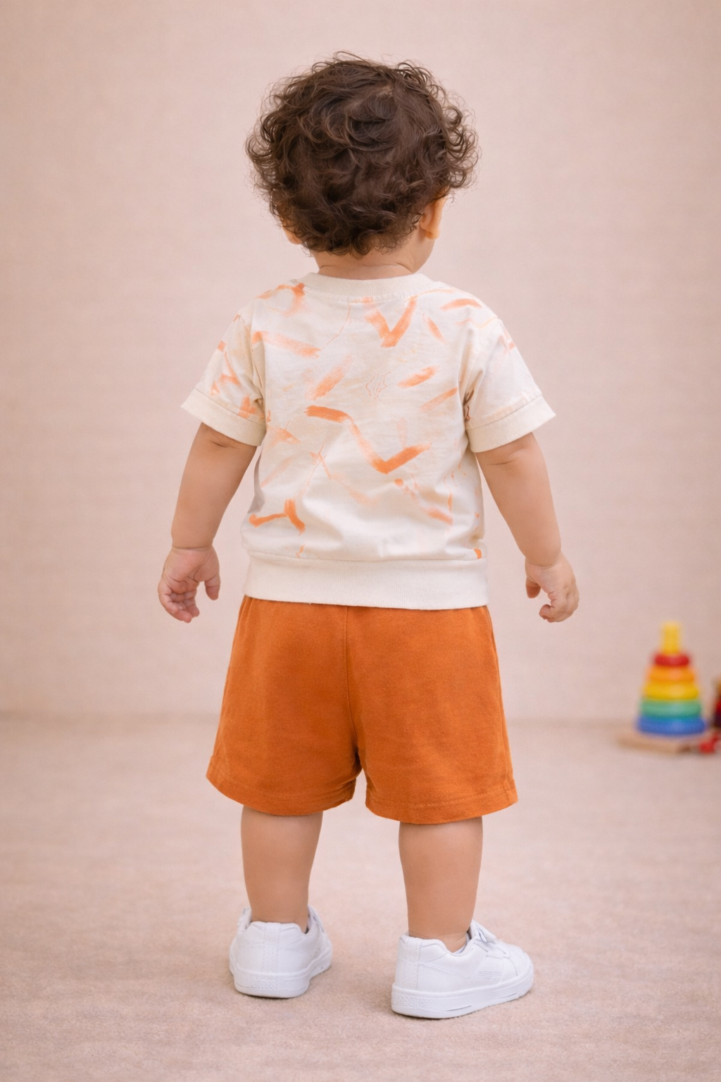 Kids Cream & Olive Green Co-ord Set with Printed Shorts