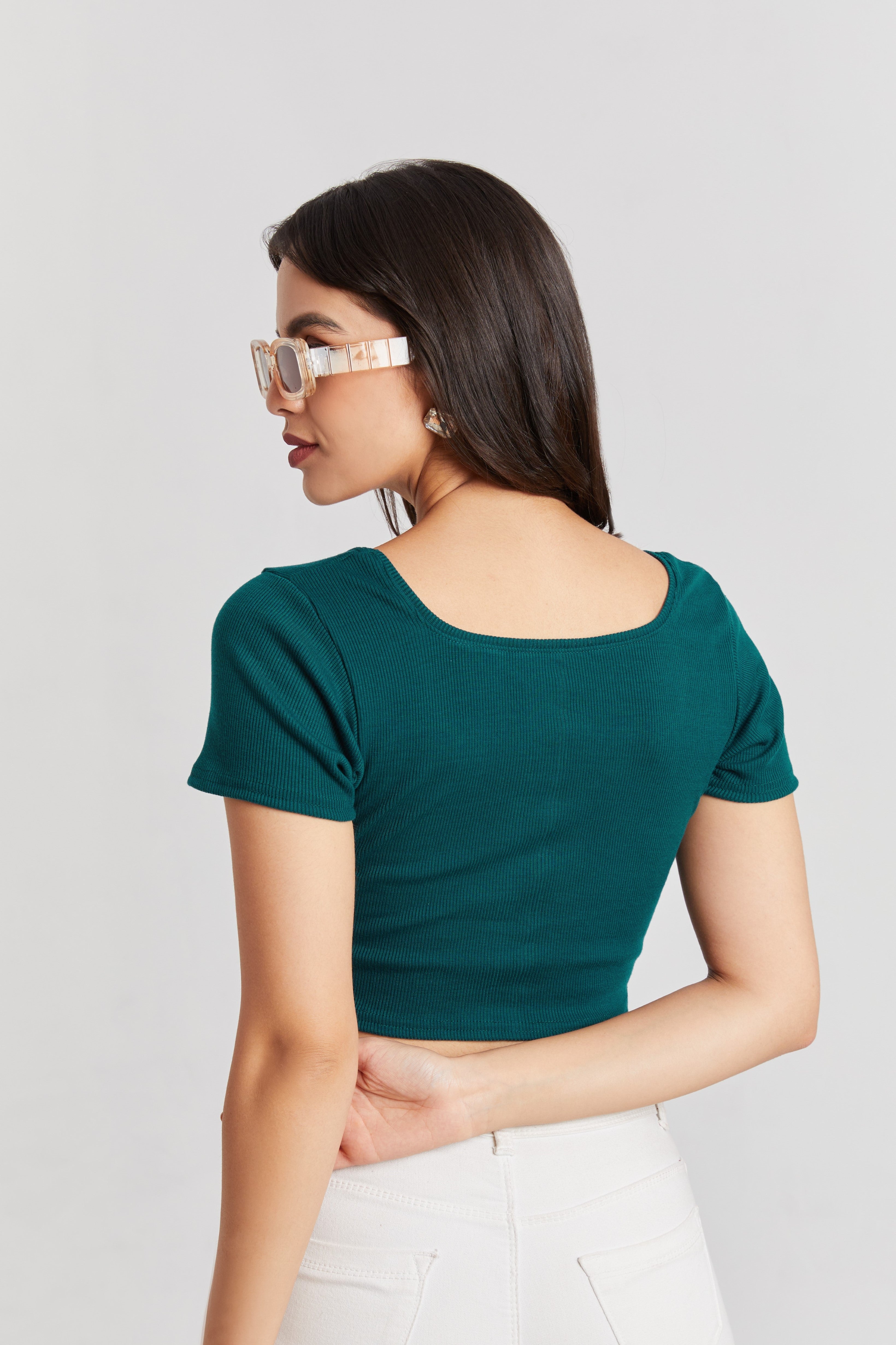 Black Ribbed Square Neck Crop Top