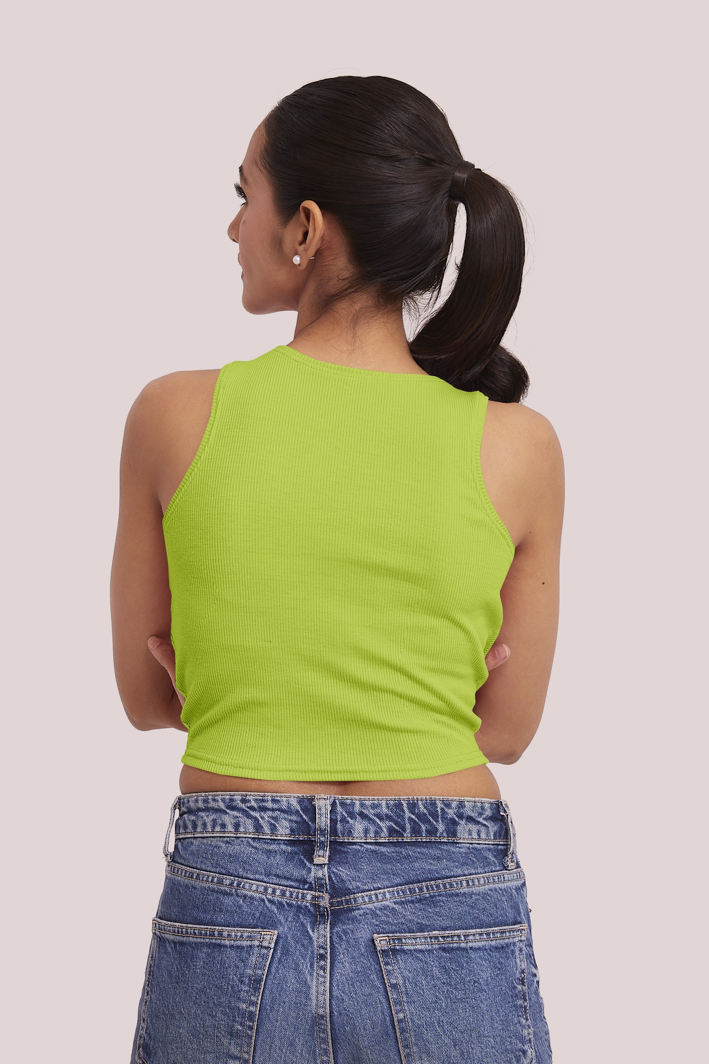 Neon Ribbed Scoop Neck Sleeveless Crop Top