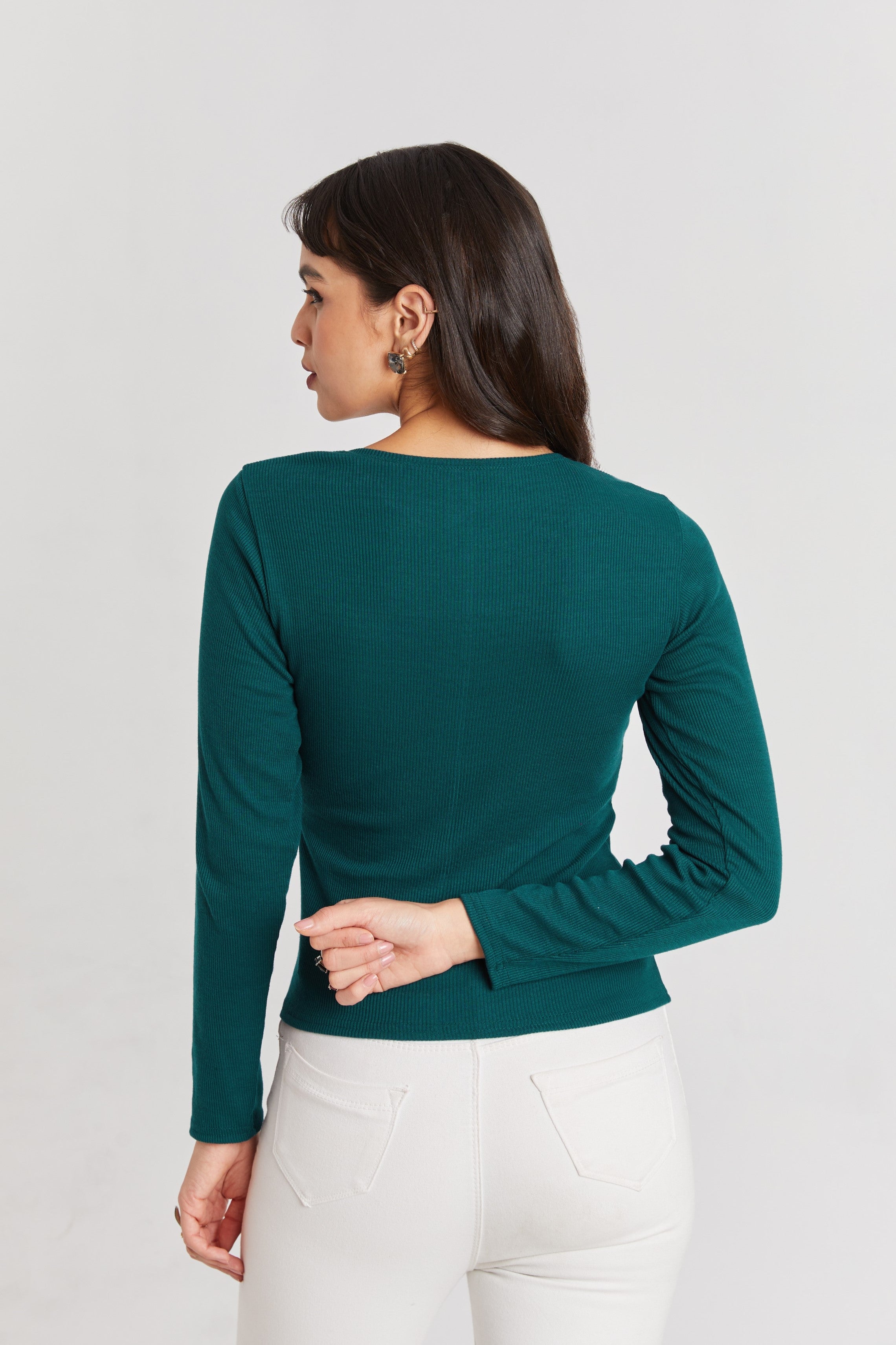 Black Ribbed Square Neck Top