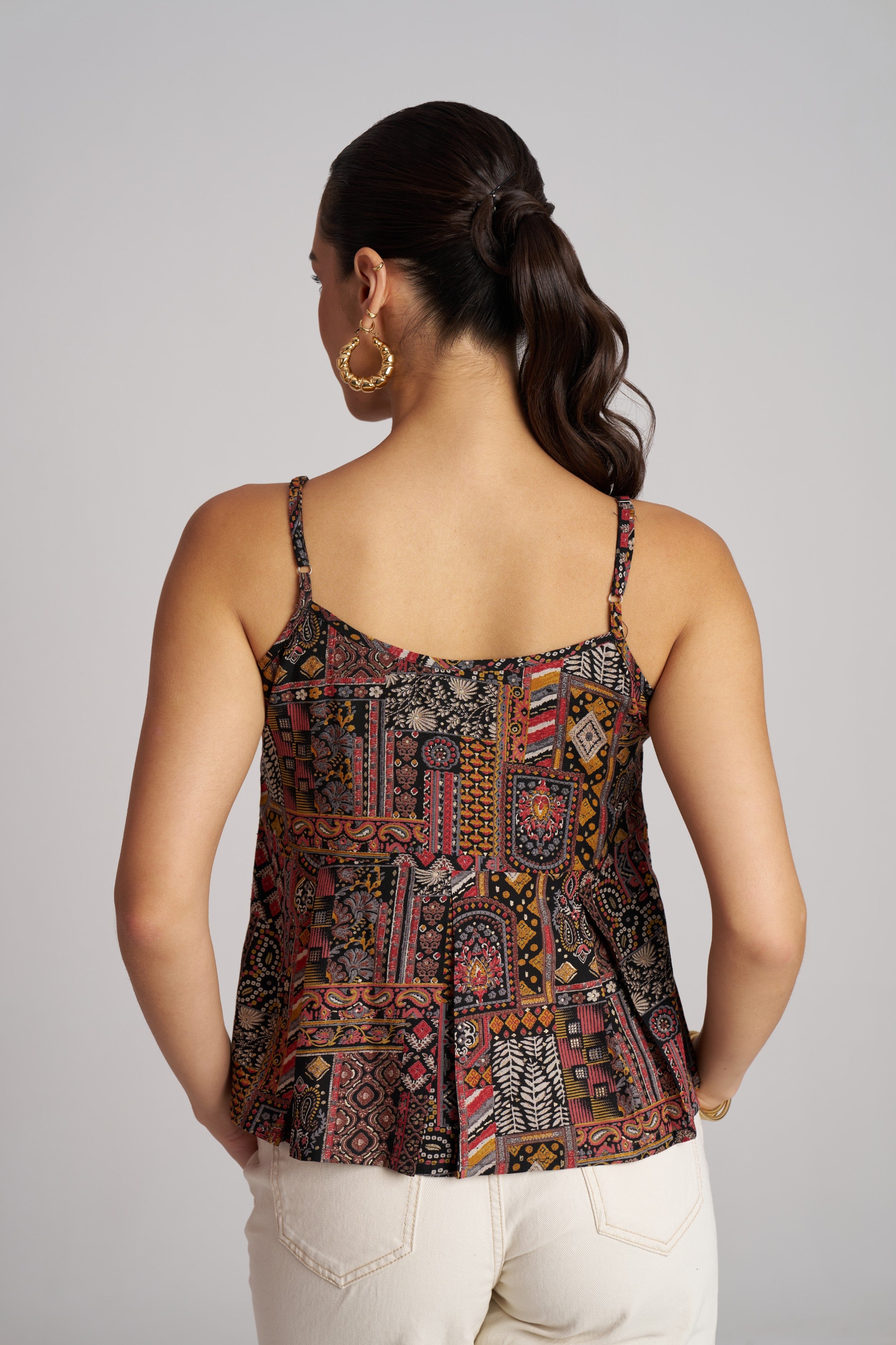 Forest Mosaic Printed Strap Top
