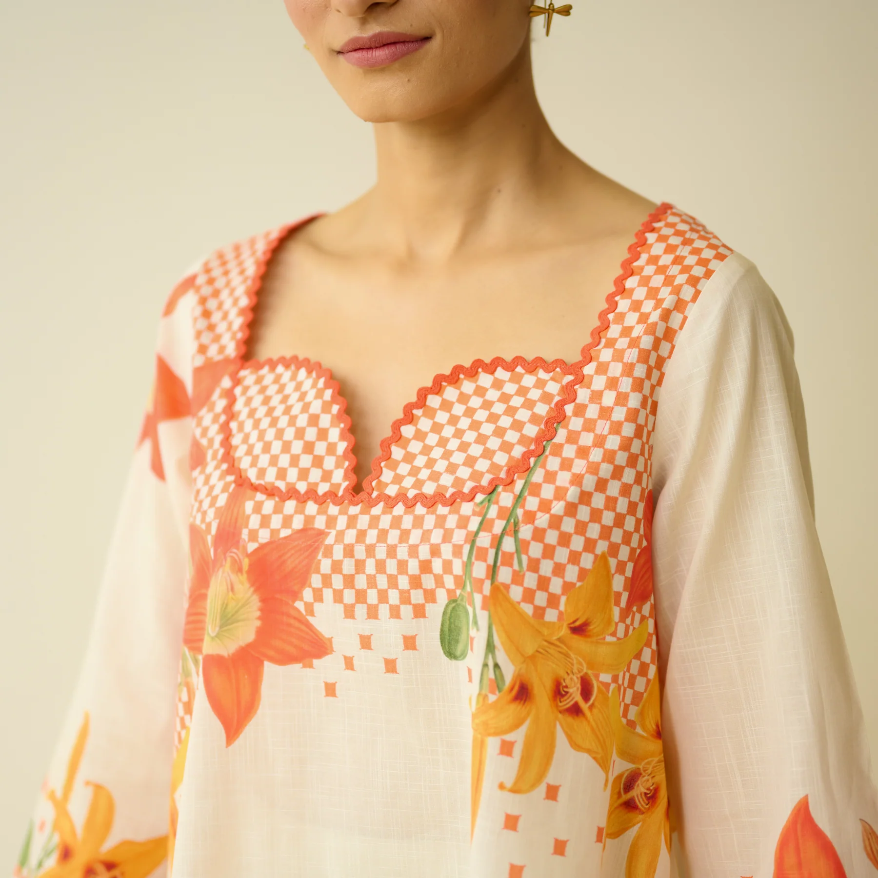 Cream Floral Printed Kurta & Palazzo Set