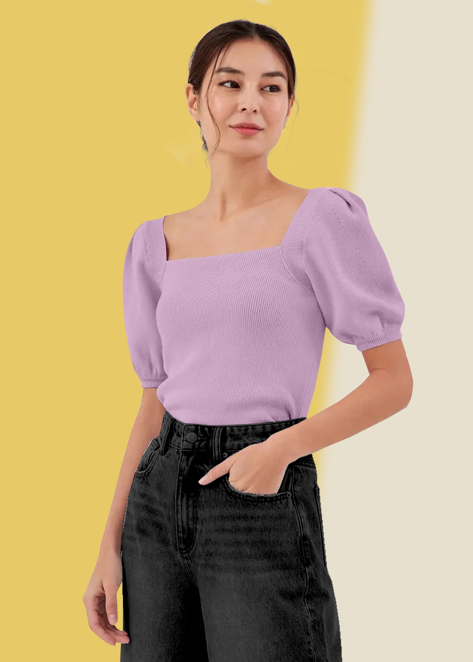 Soft Lavender Square Neck Knit Top