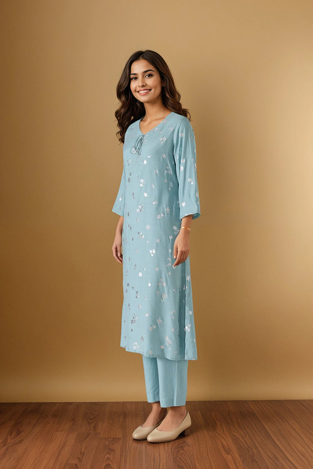 Teal Blue Embroidered Kurta with Pants