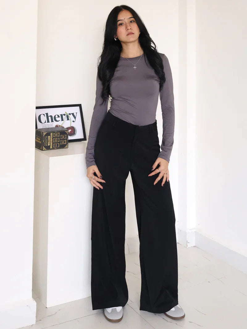 Elegant High-Waist Black Wide Leg Trousers