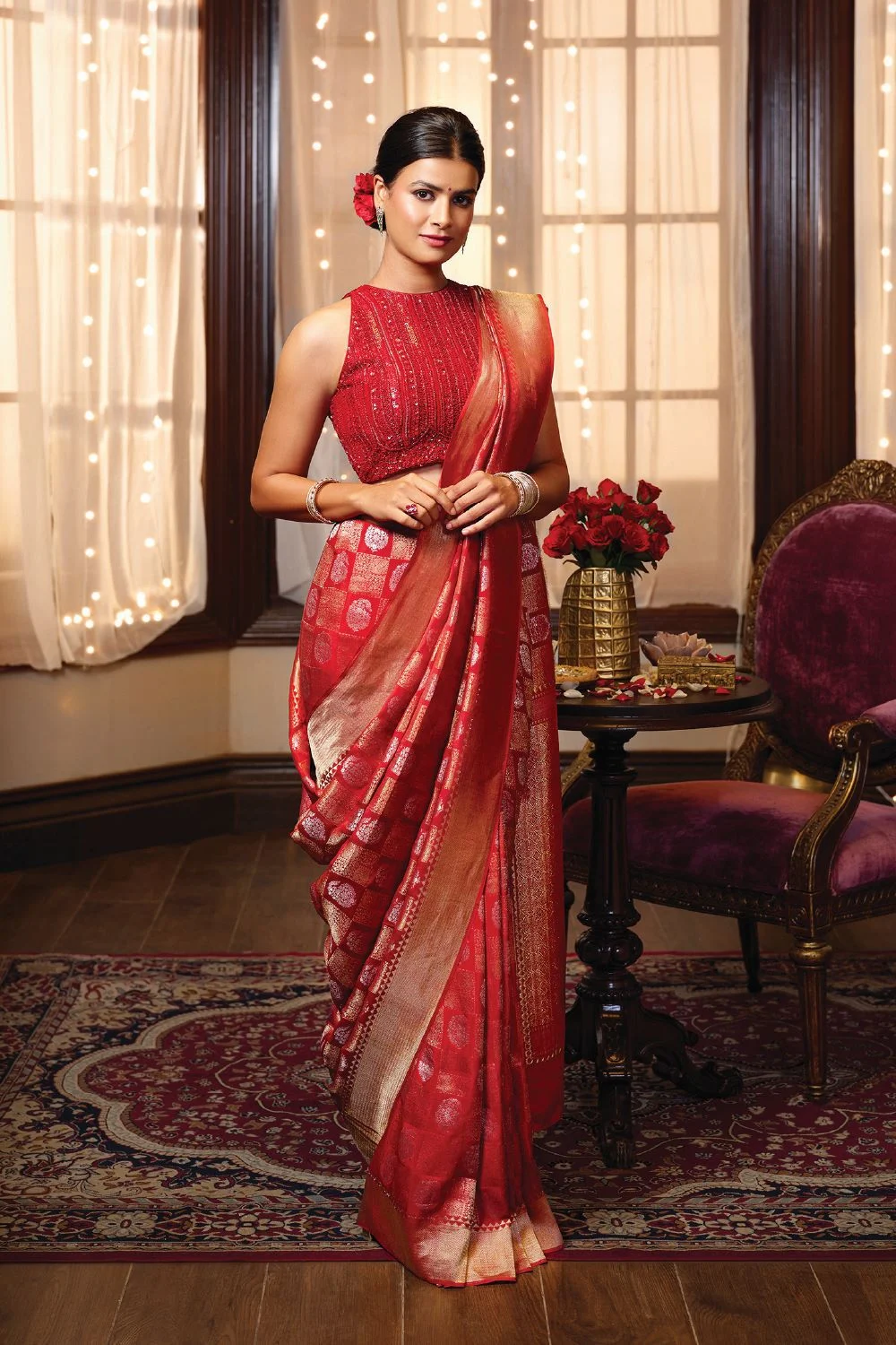 Burnt Orange Cotton Silk Saree with Gold Border