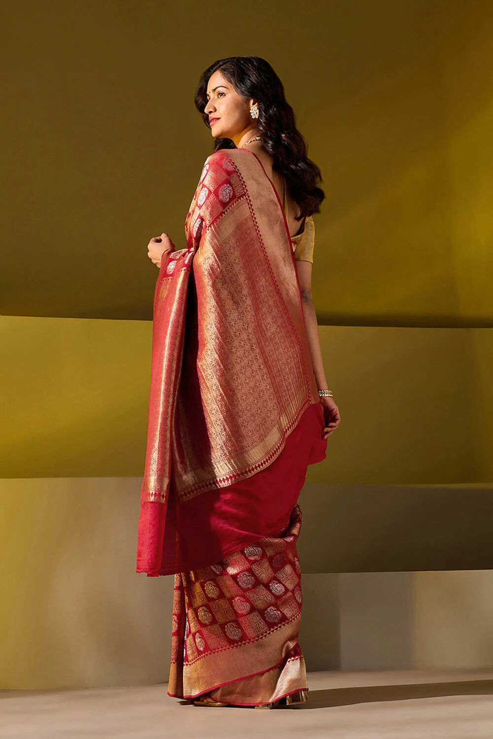 Burnt Orange Cotton Silk Saree with Gold Border