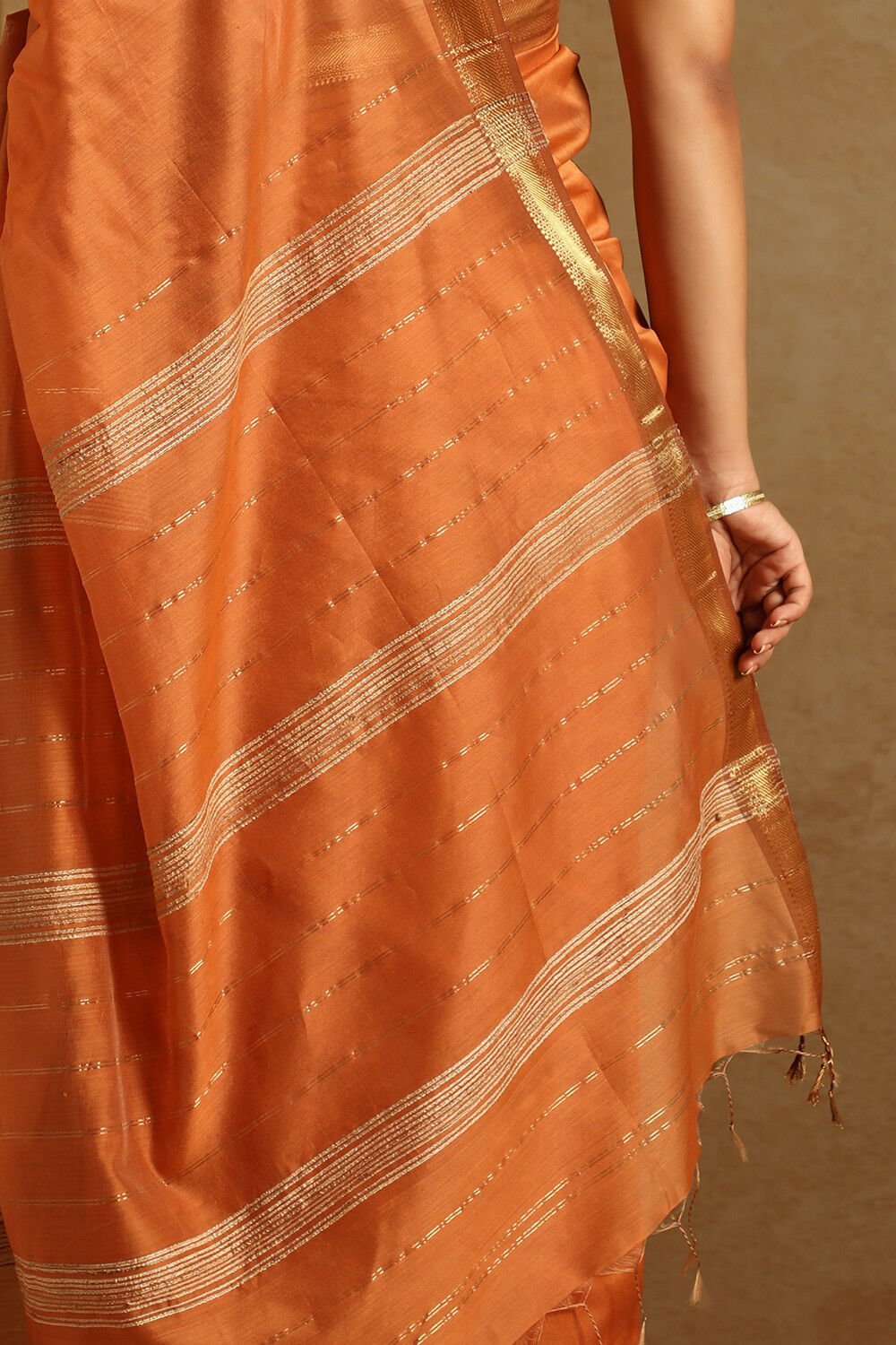 Lime Green & Orange Soft Cotton Saree