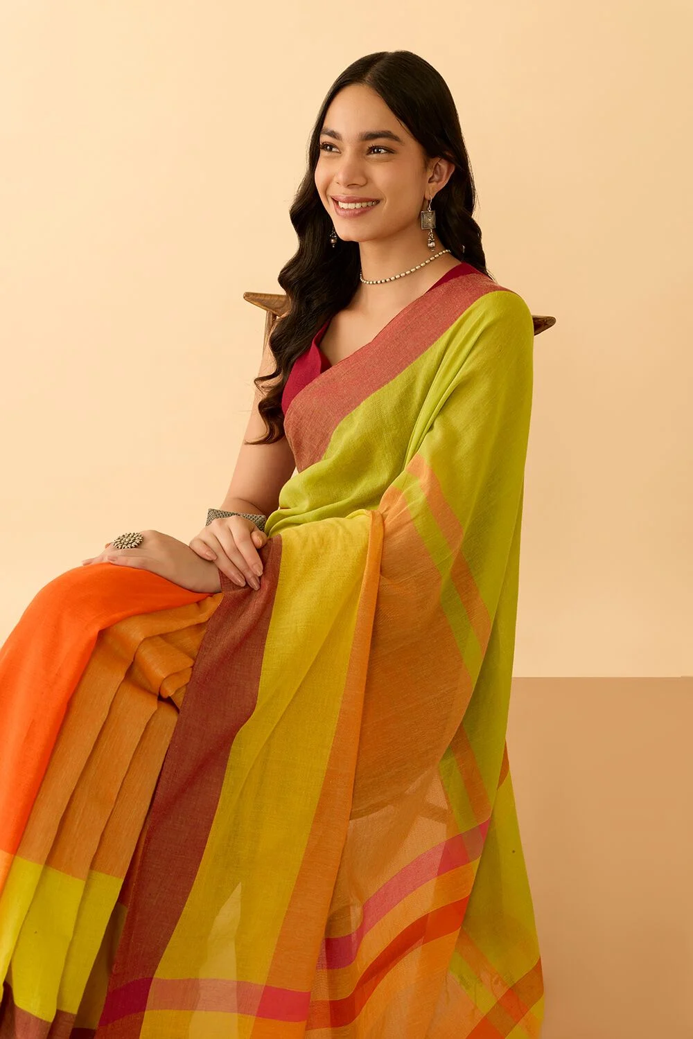 Pastel Pink Linen Saree with Subtle Stripes