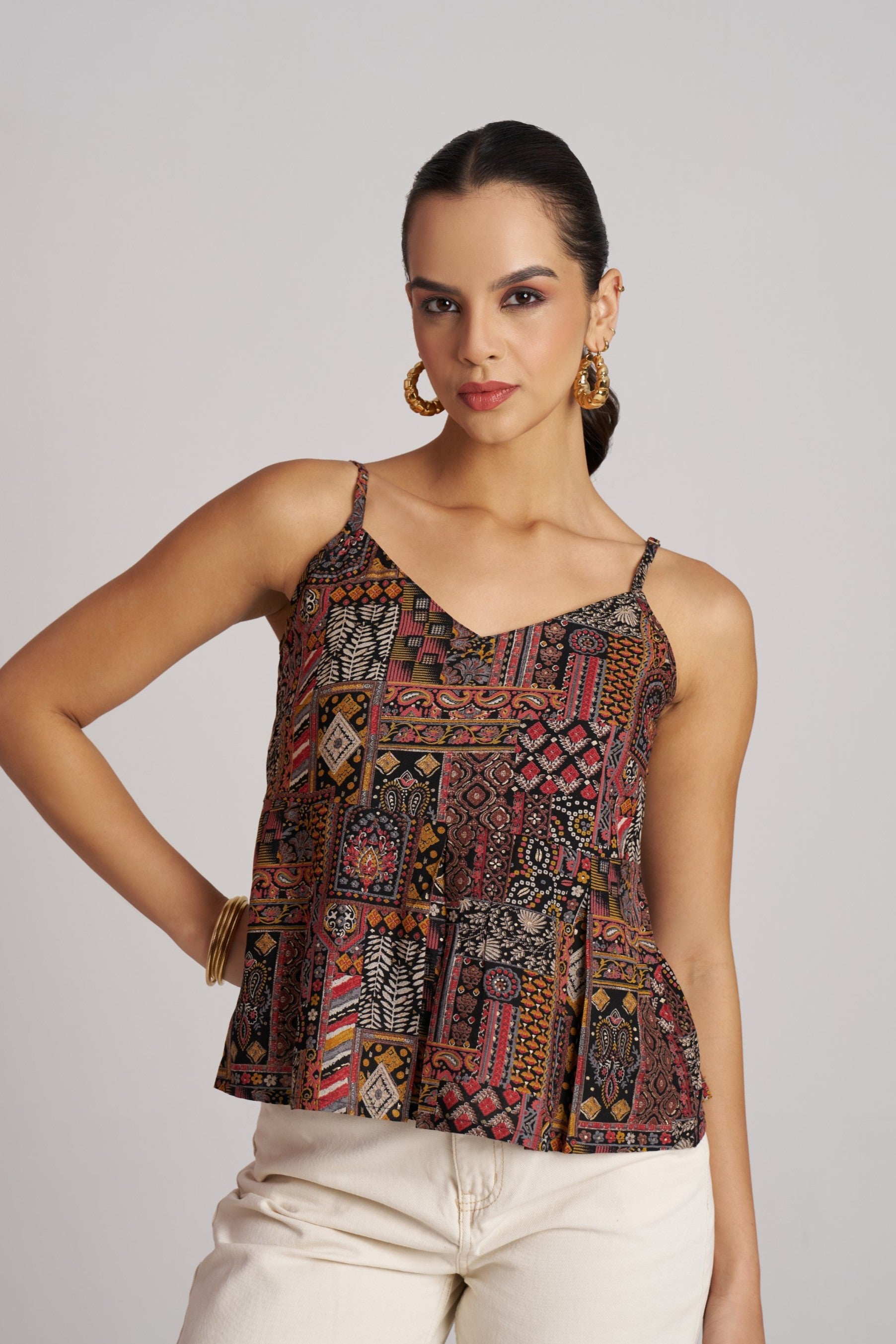 Forest Mosaic Printed Strap Top