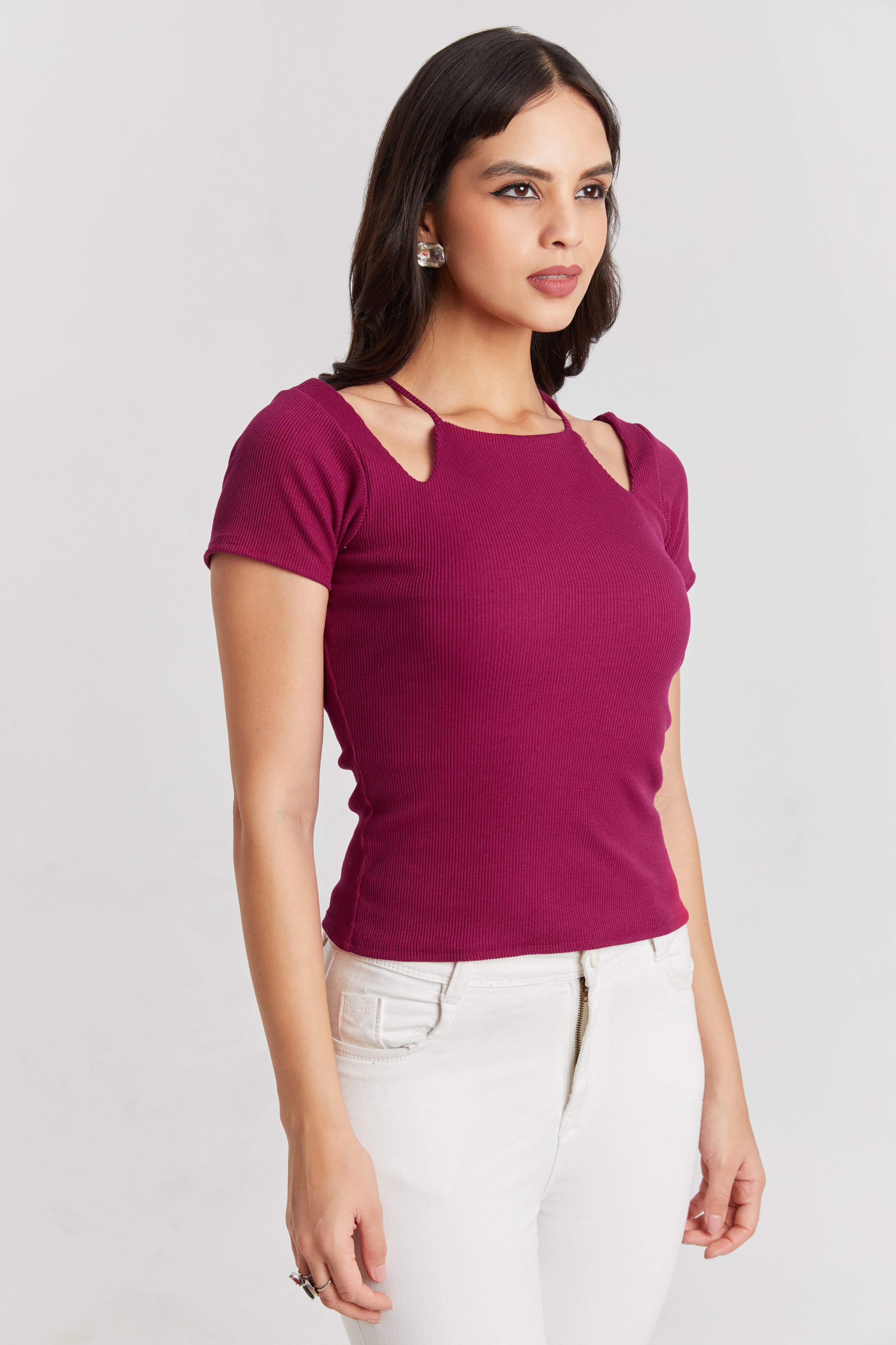 Midnight Black Ribbed Cutout Top