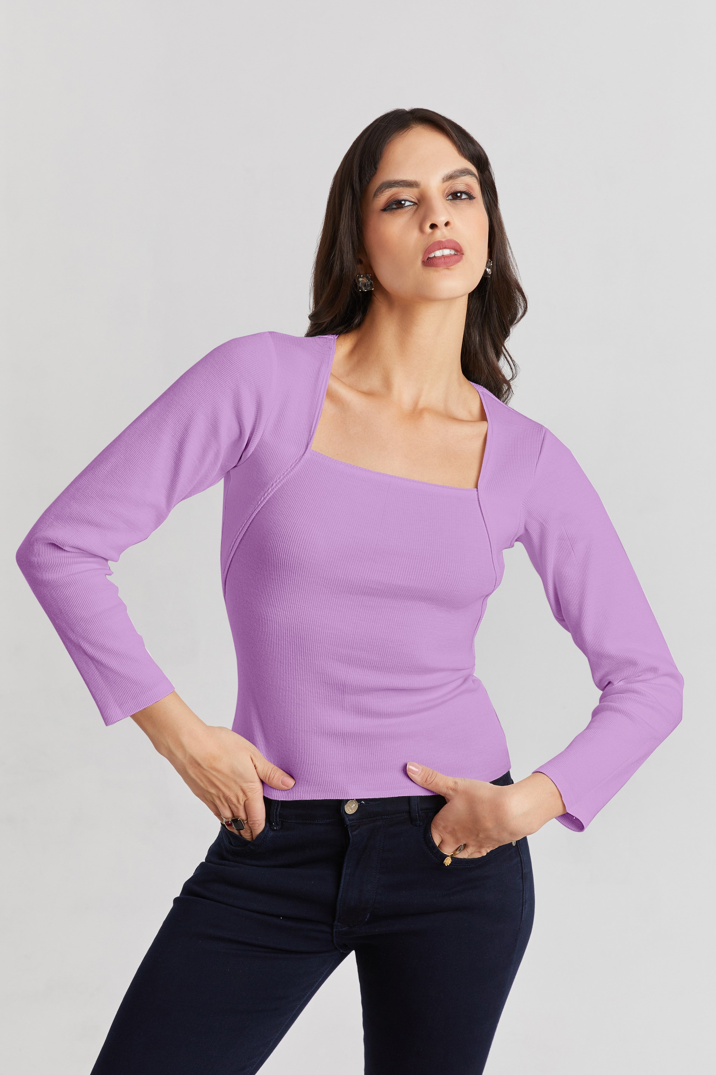 Lavender Ribbed Square Neck Top