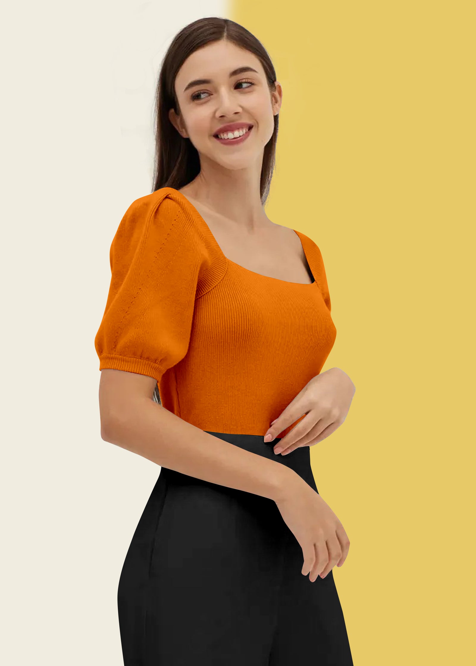 Bold Red Square Neck Ribbed Top