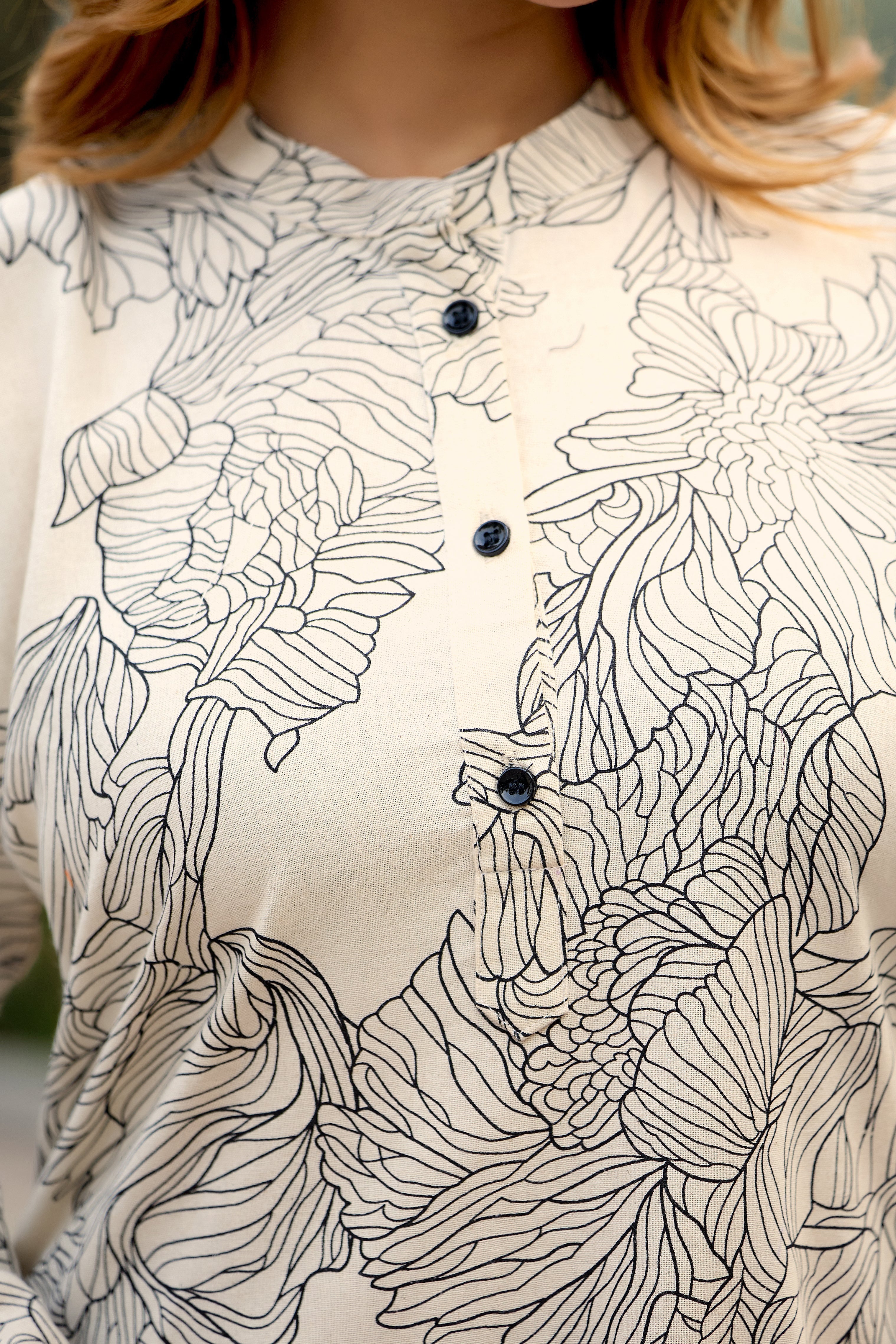 Soft Beige Floral Line Print Co-ord Set