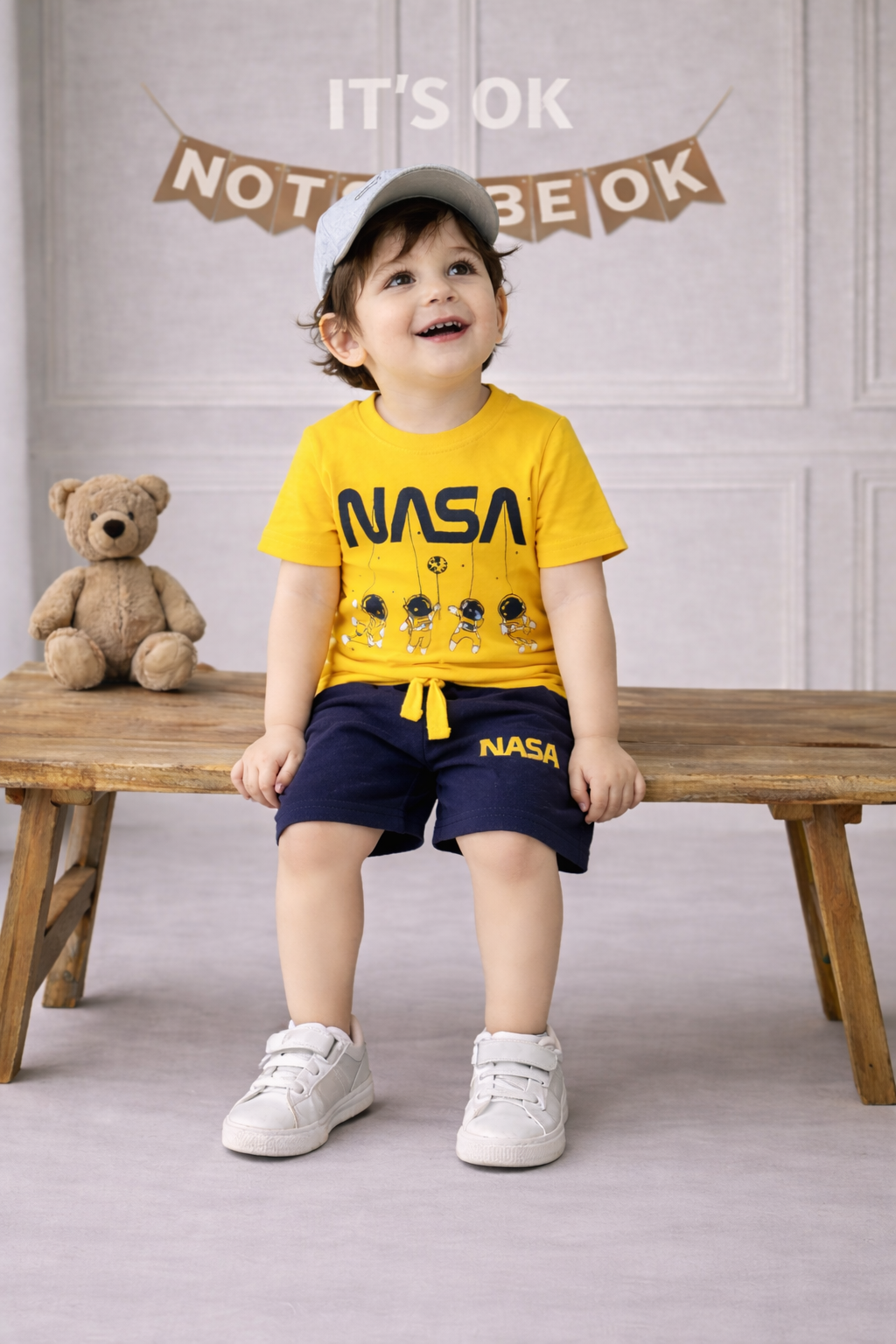 Boys Green NASA Printed T-Shirt with Navy Shorts Co-ord Set