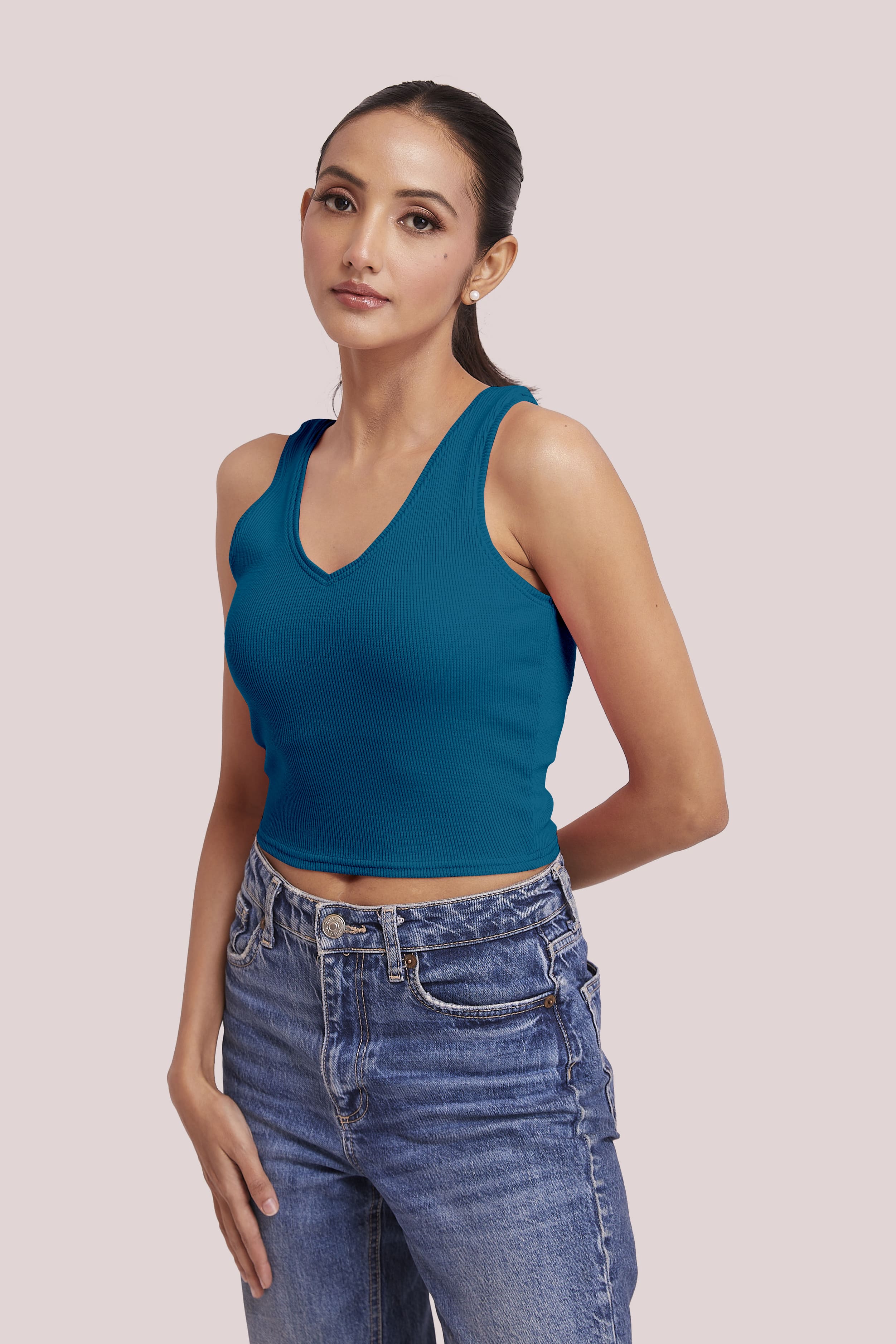 Black Ribbed Scoop Neck Sleeveless Crop Top