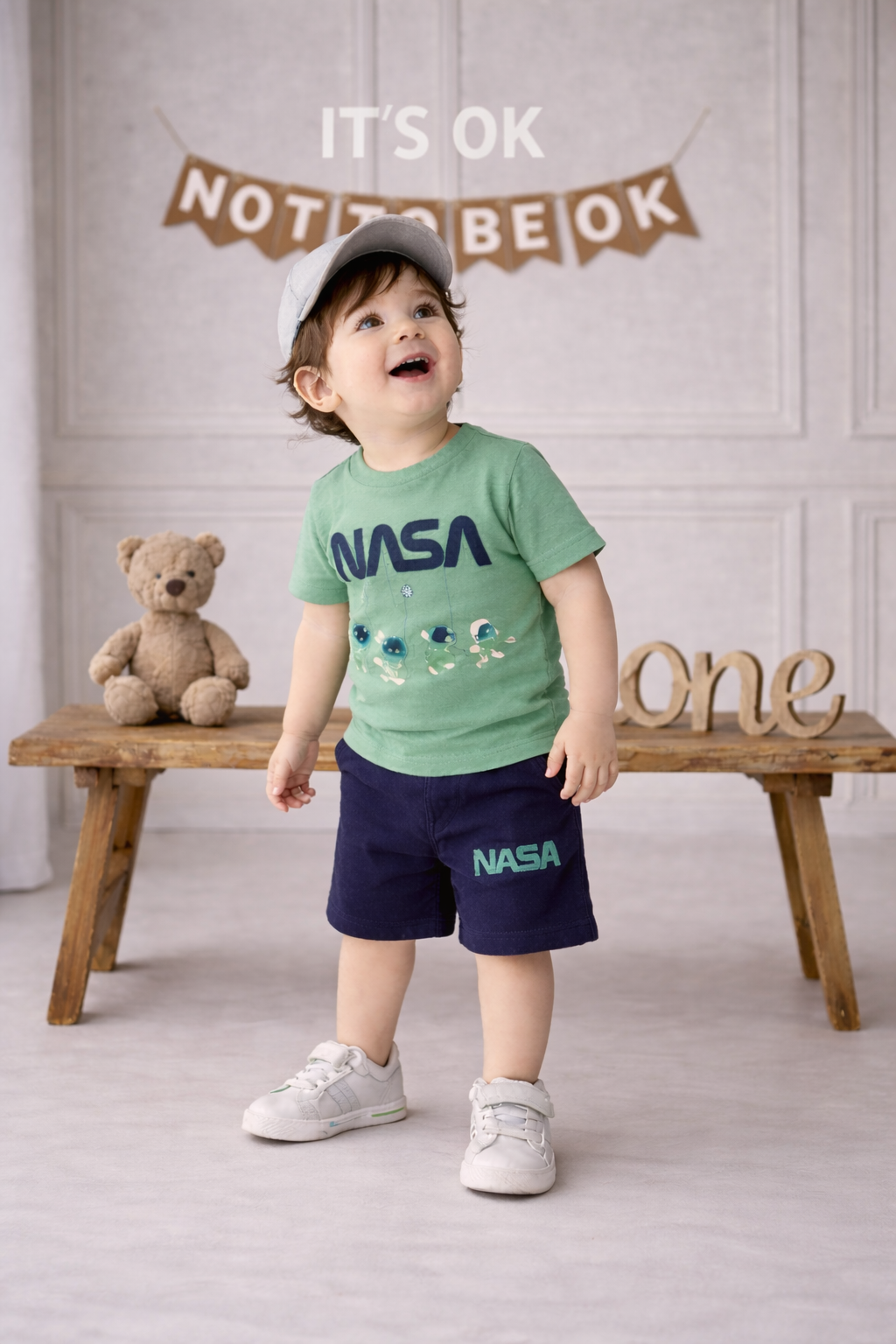 Boys Orange NASA Printed T-Shirt with Navy Shorts Co-ord Set