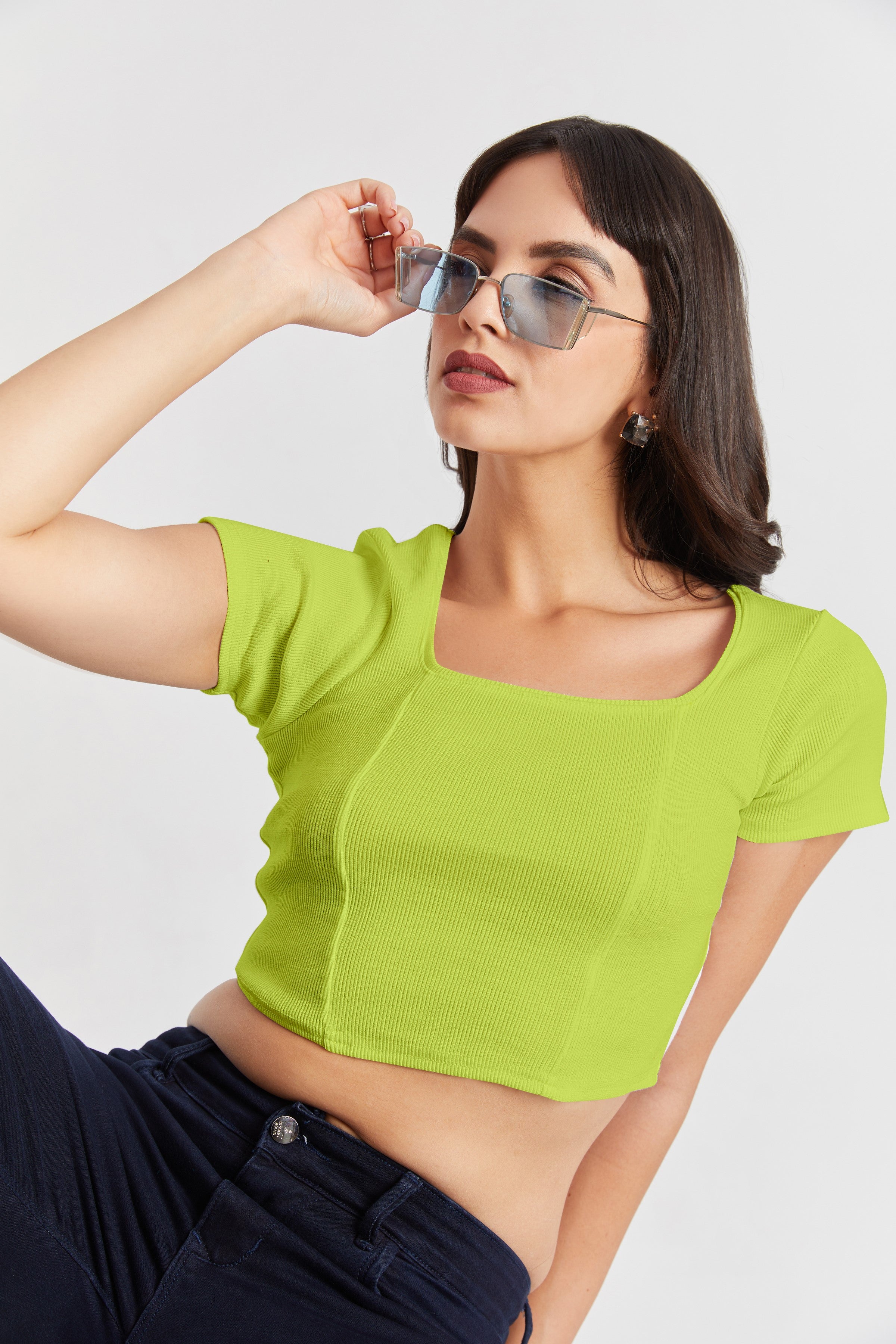 Black Ribbed Square Neck Crop Top