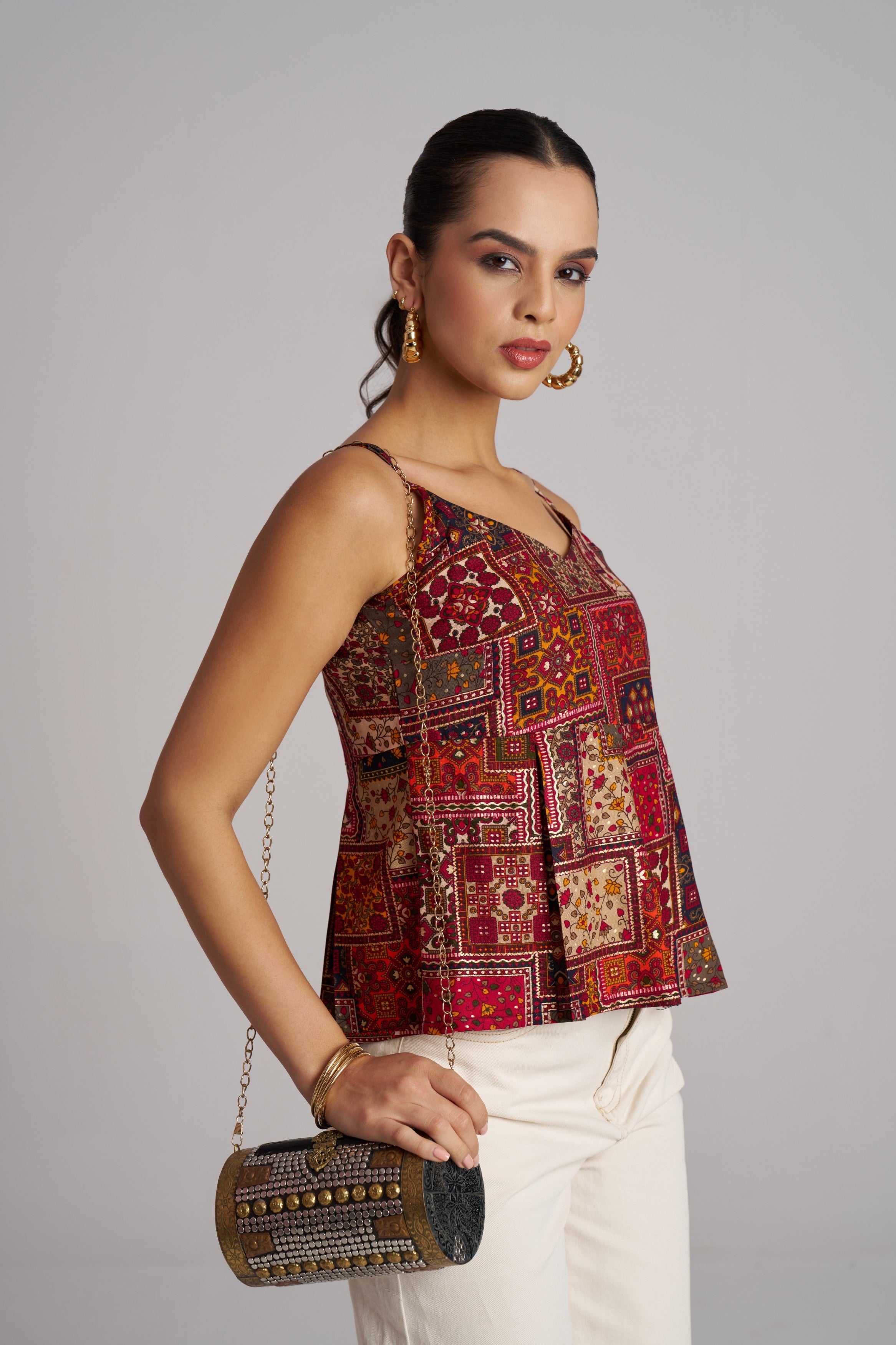 Forest Mosaic Printed Strap Top