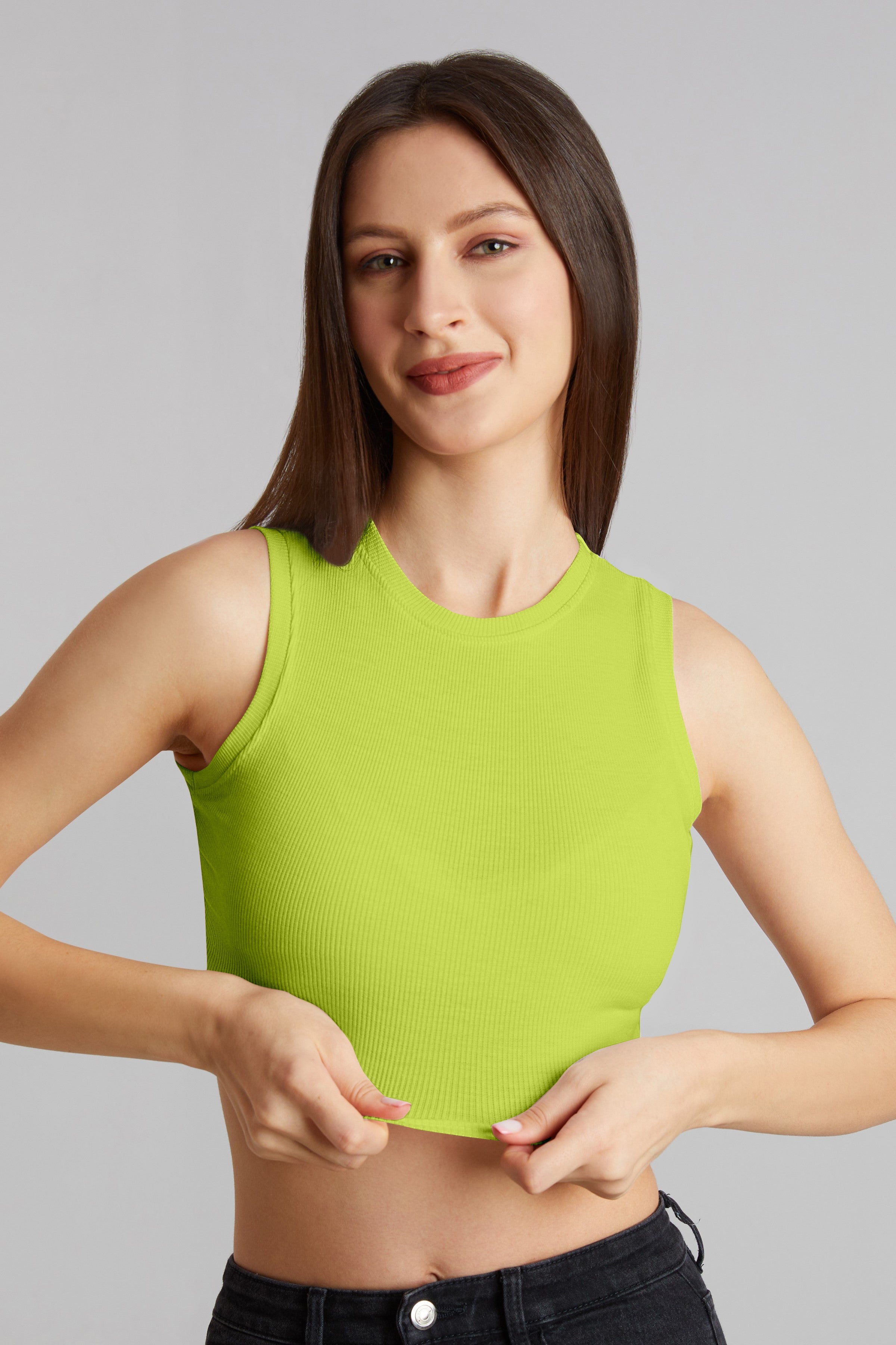 Vibrant Lime Green Ribbed Sleeveless Crop Top