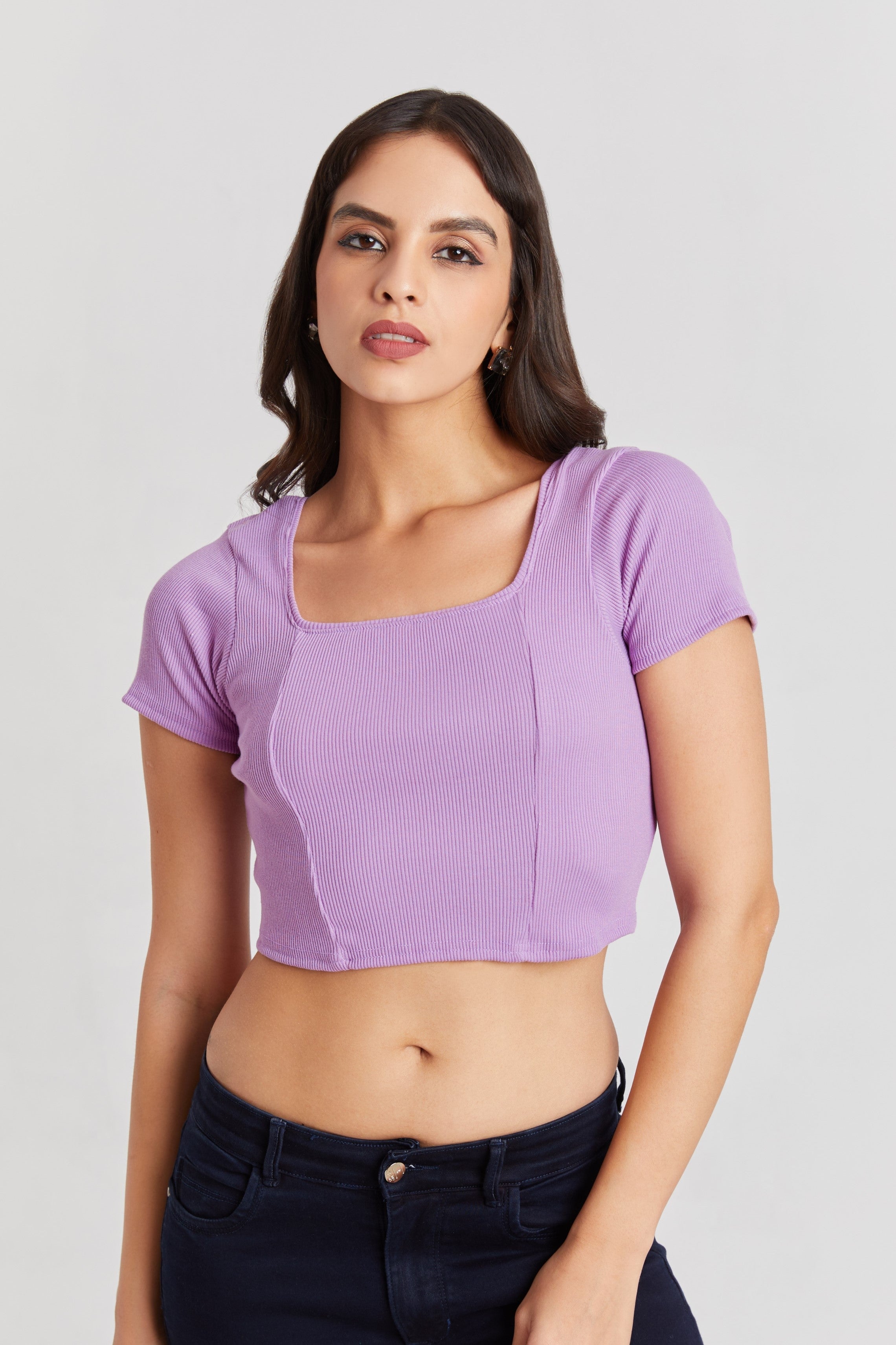 Lavender Ribbed Square Neck Crop Top