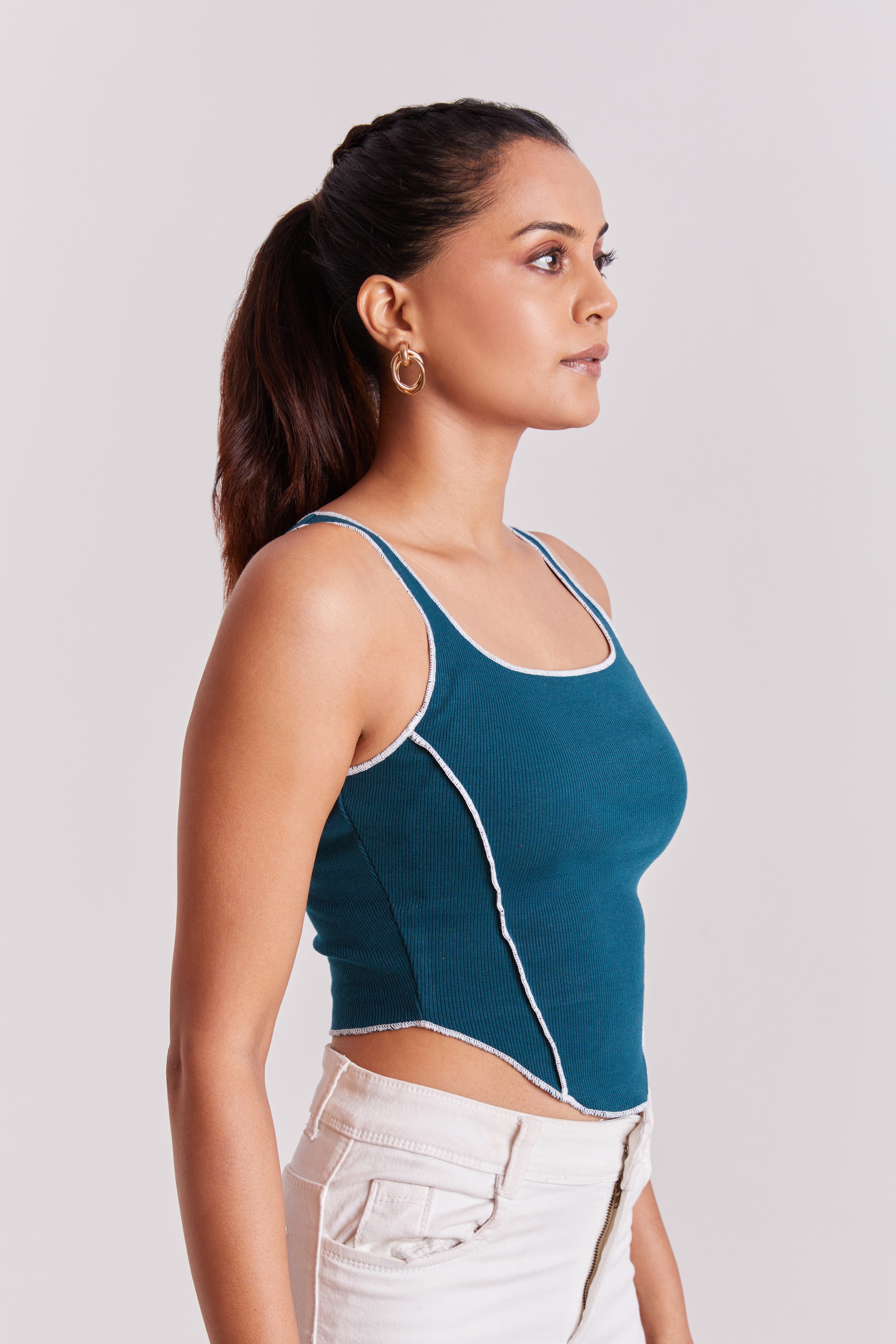 Tail Green Contrast Stitch Tank Top