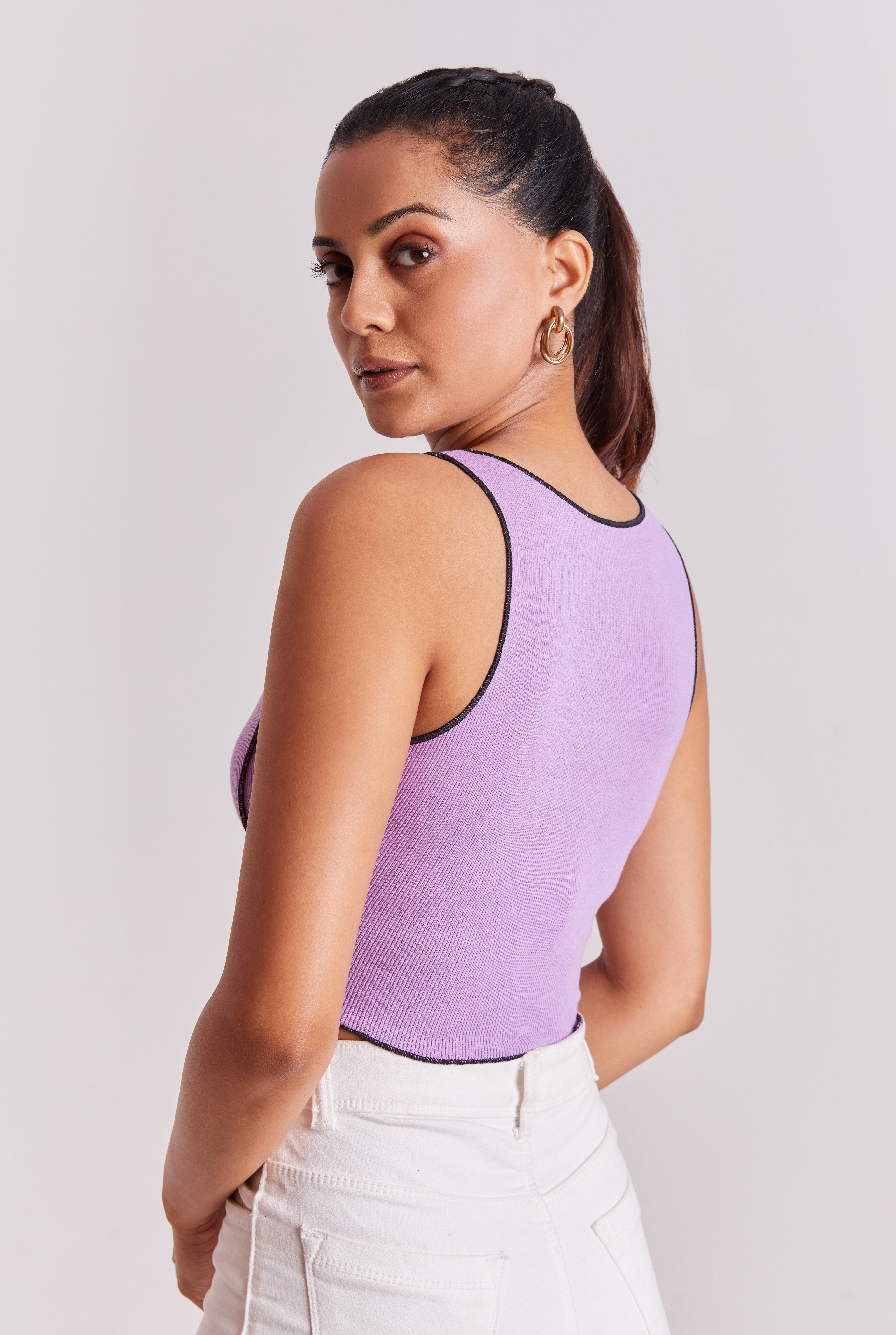 Lavender Contrast Stitch Tank Top