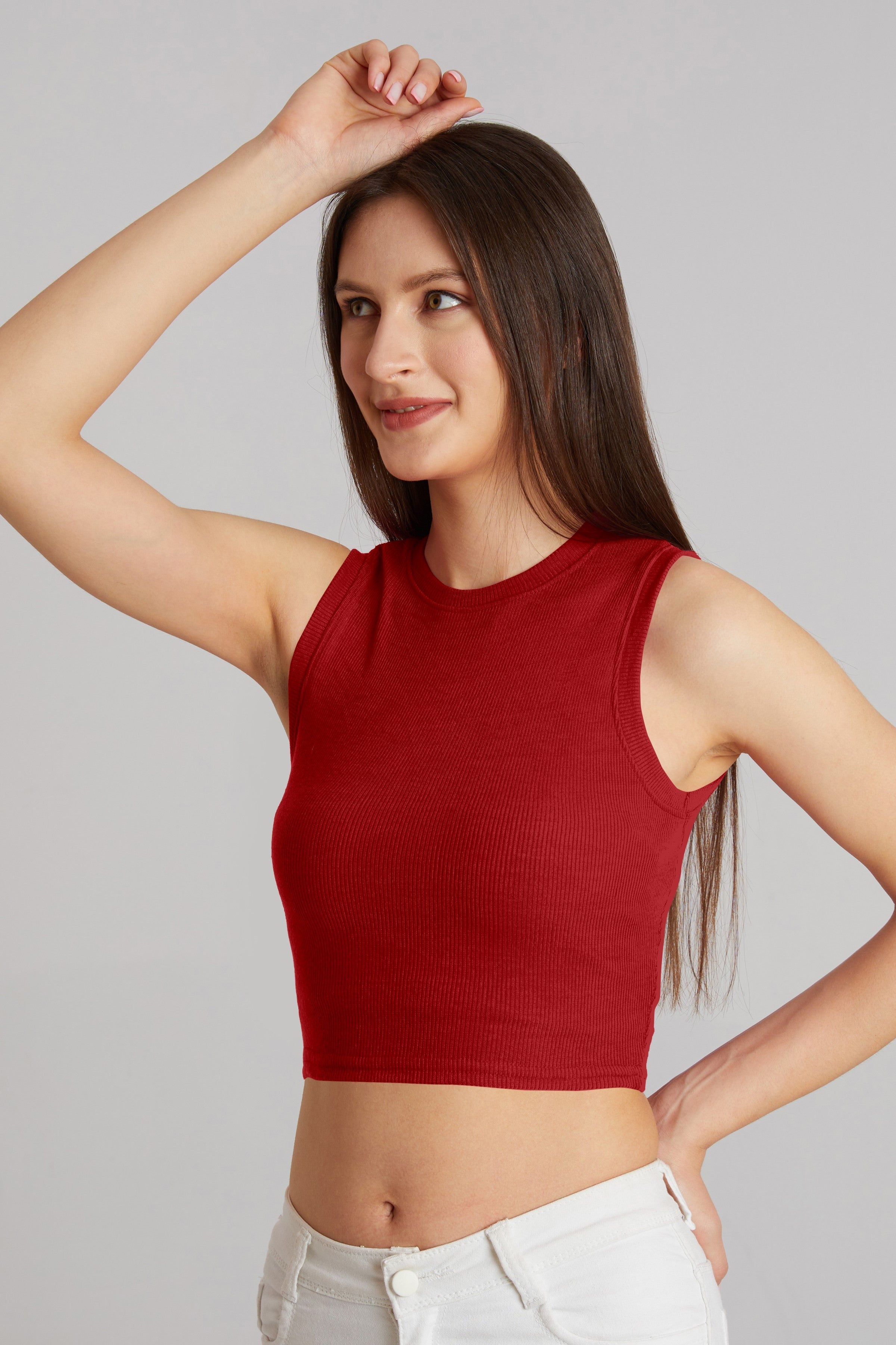 Classic Red Ribbed Sleeveless Crop Top