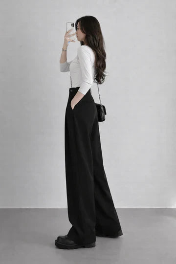 Beige High-Waist Wide Leg Trousers