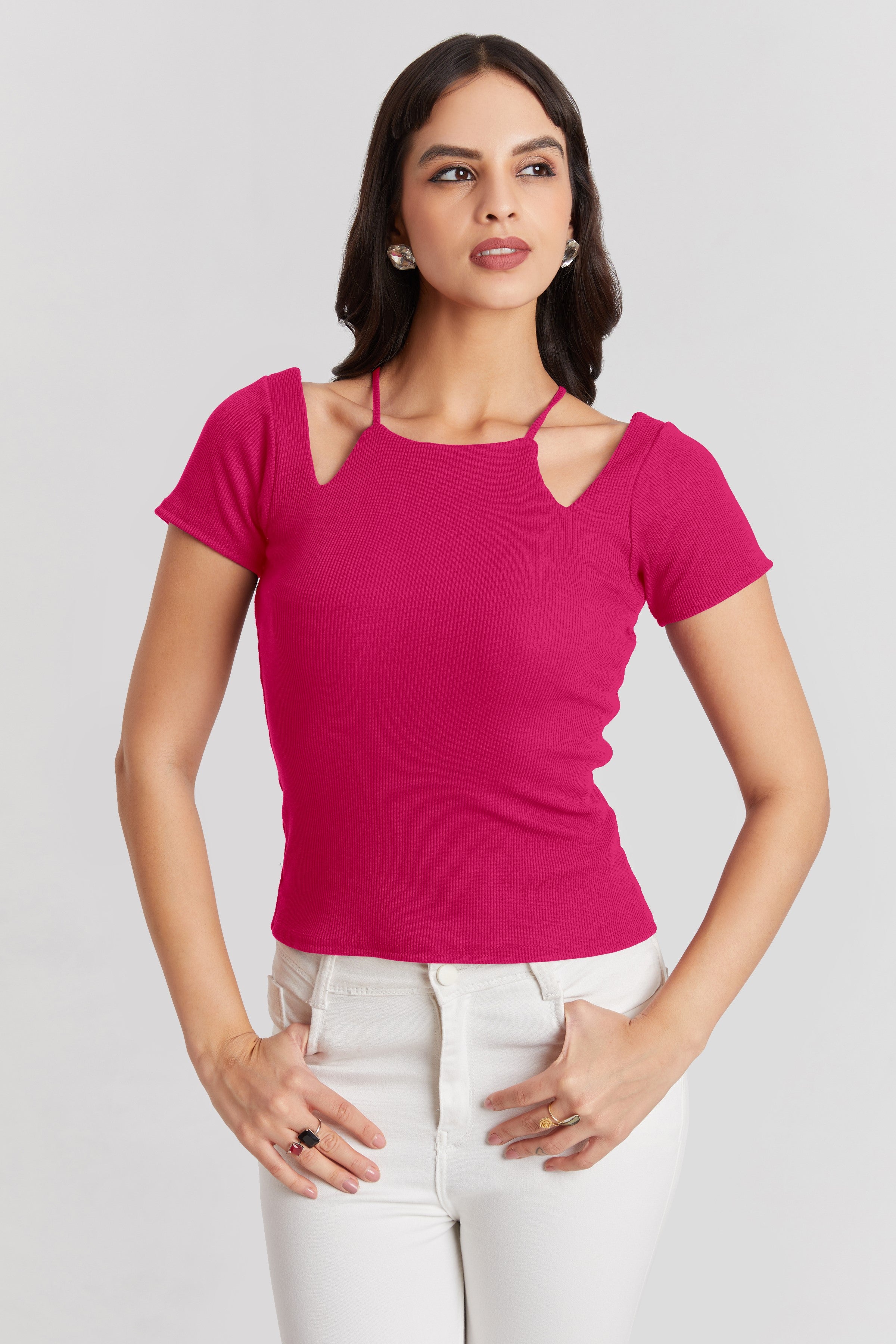 Midnight Black Ribbed Cutout Top