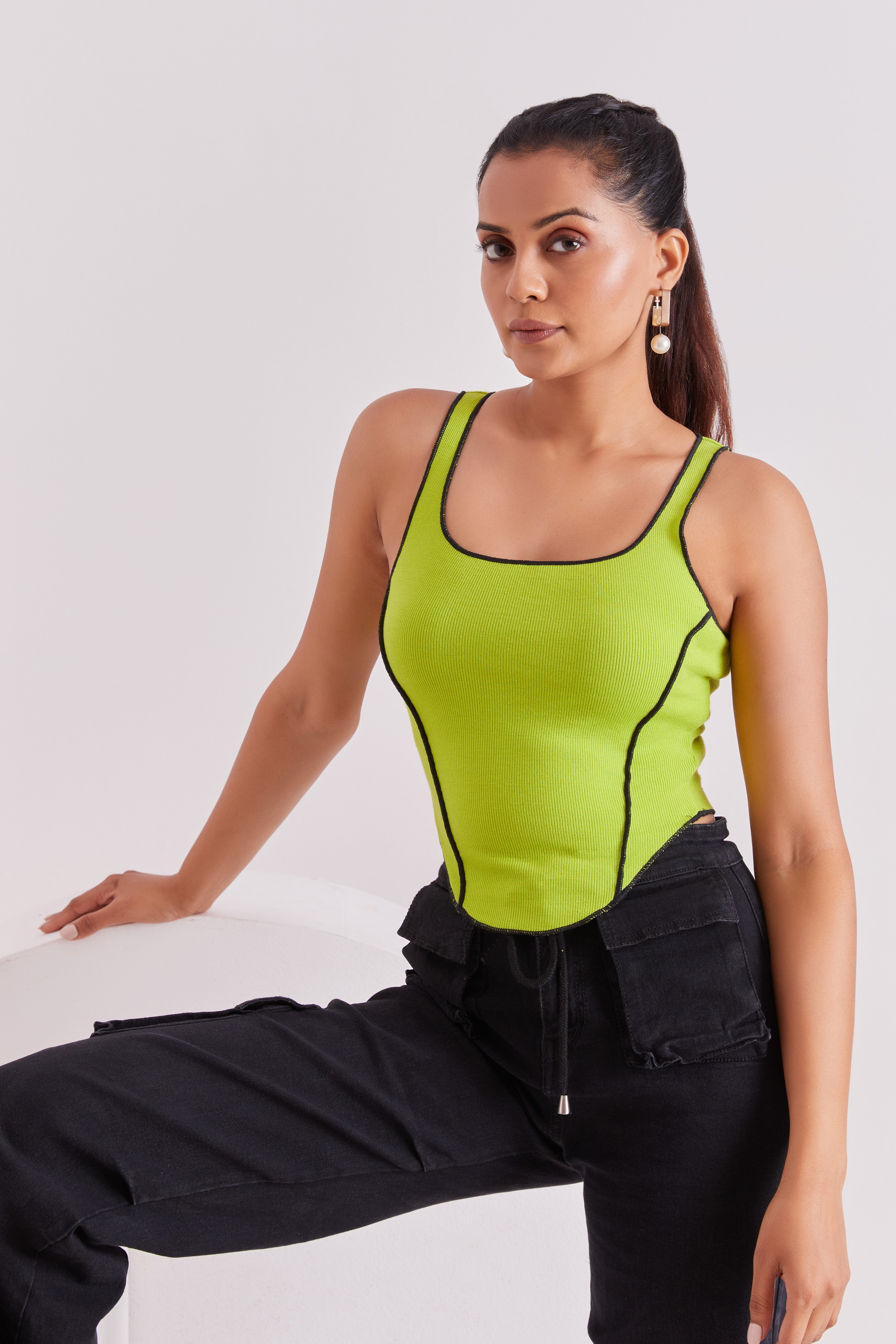Neon Ribbed Sleeveless Fitted Top