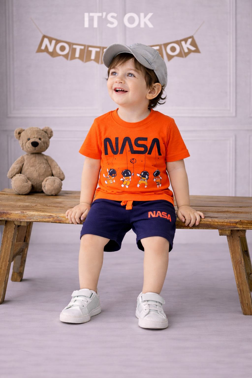 Boys Green NASA Printed T-Shirt with Navy Shorts Co-ord Set