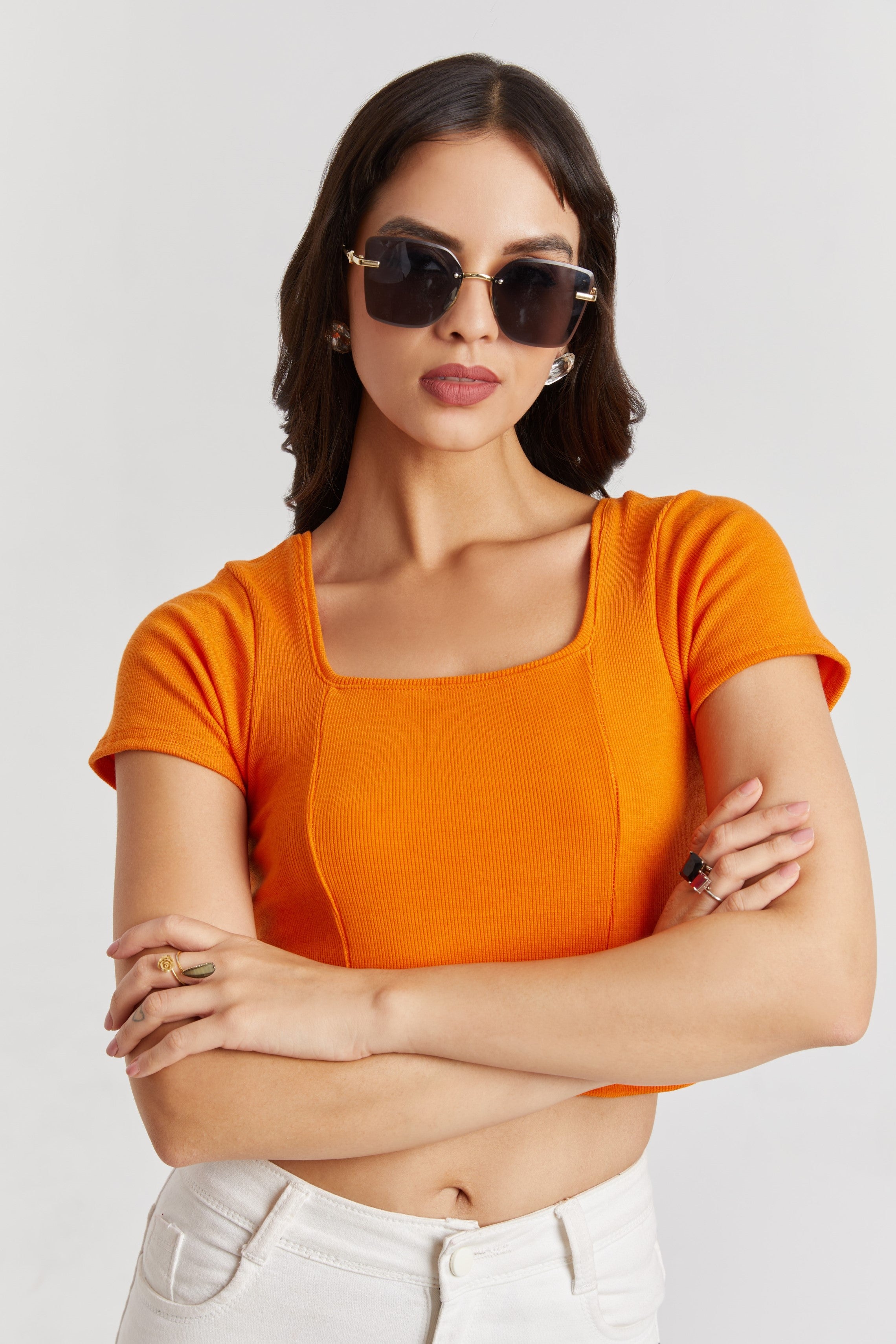 Black Ribbed Square Neck Crop Top