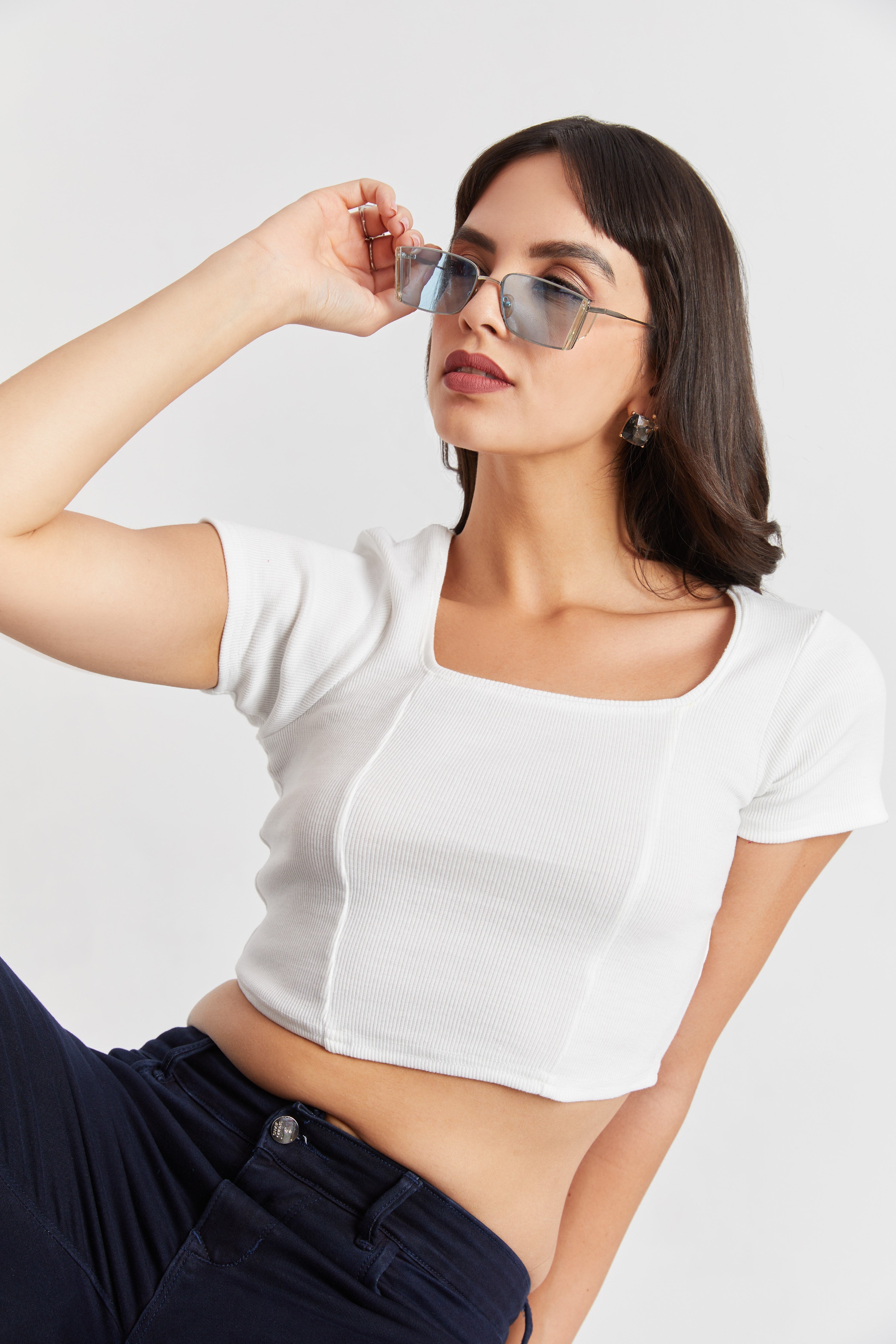 Black Ribbed Square Neck Crop Top