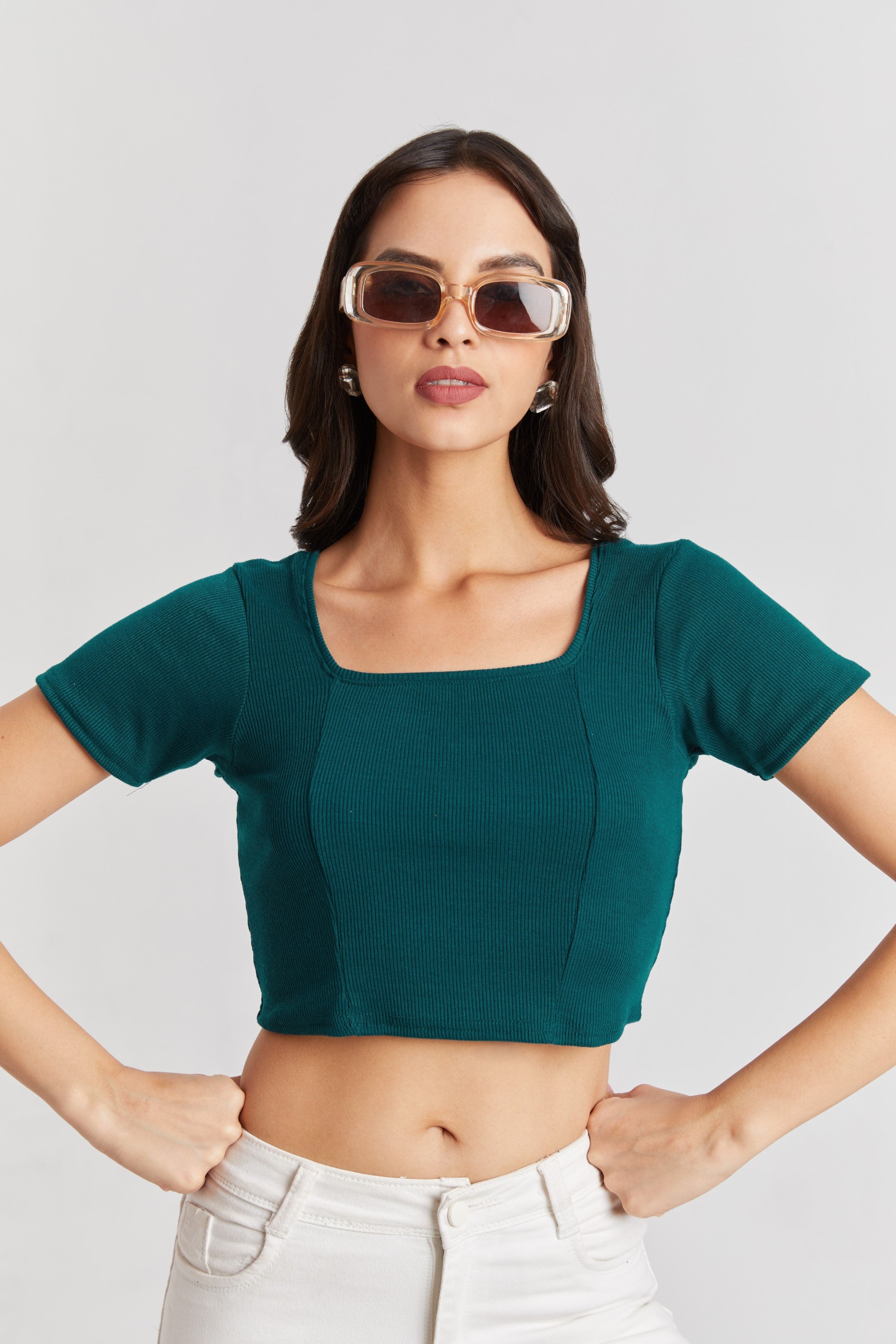 Black Ribbed Square Neck Crop Top