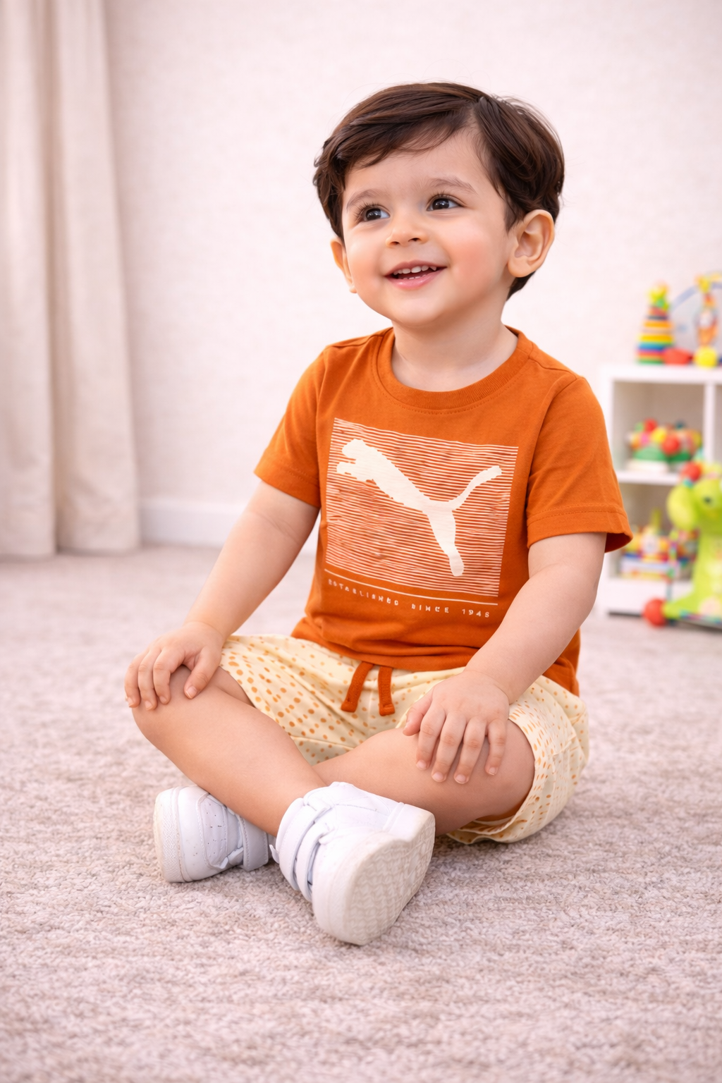 Olive Green Graphic T-Shirt with Printed Shorts Set