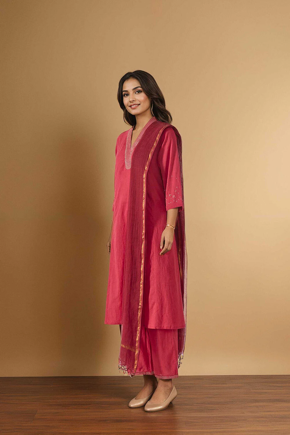 Deep Red Festive Kurta Set with Dupatta