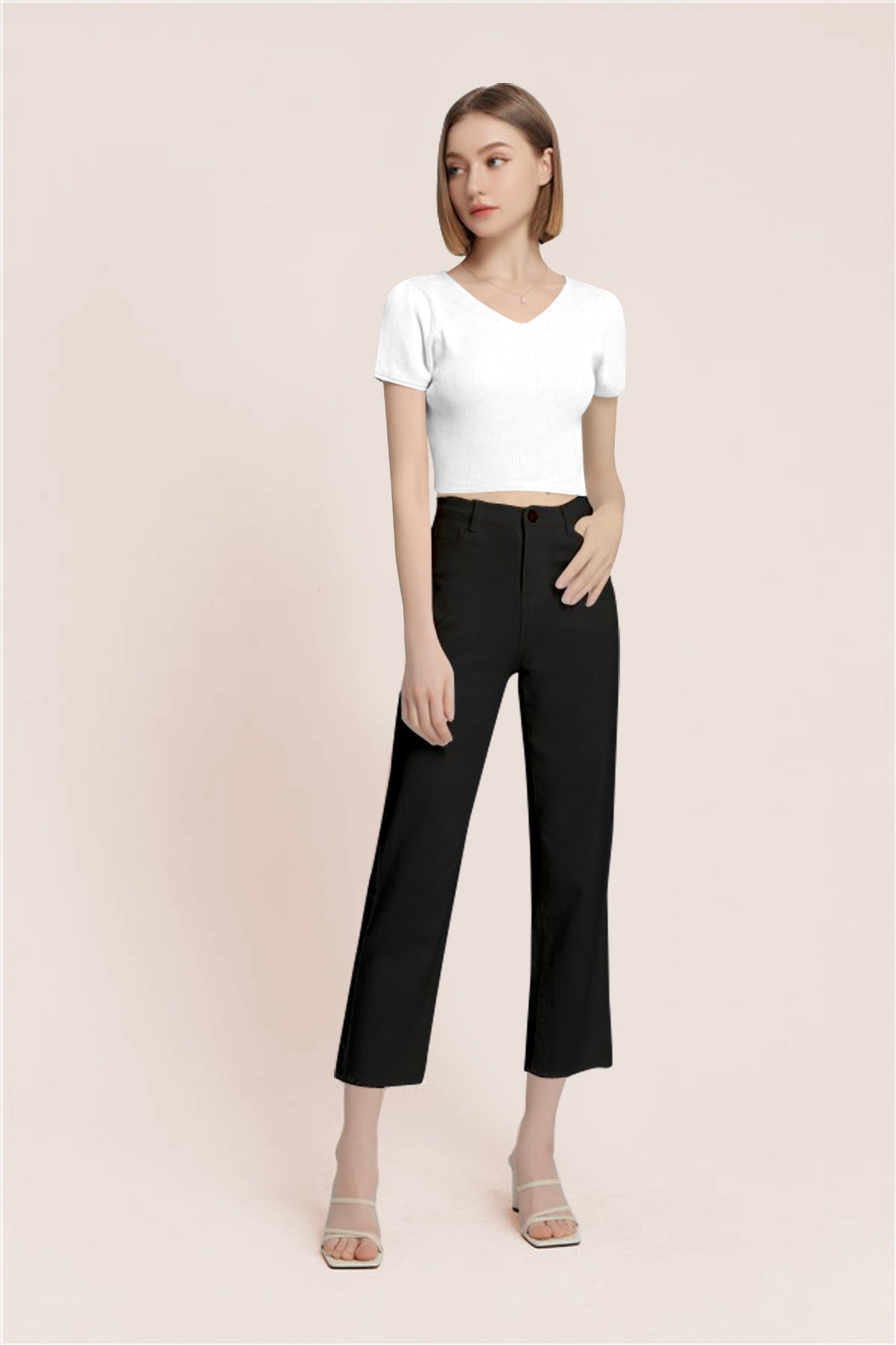 Women’s Ribbed V-Neck Crop Top – Grey