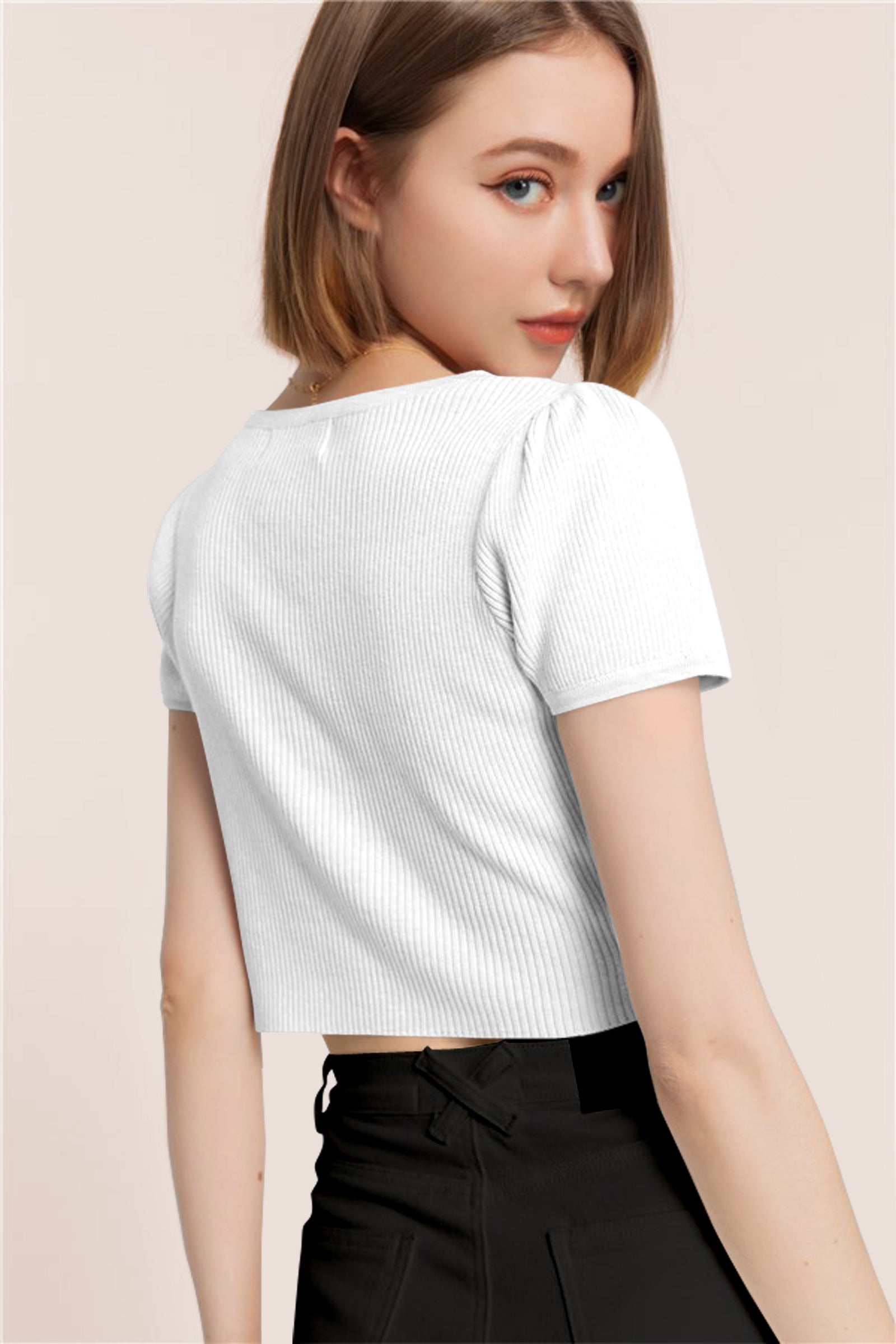 Women’s Ribbed V-Neck Crop Top – White
