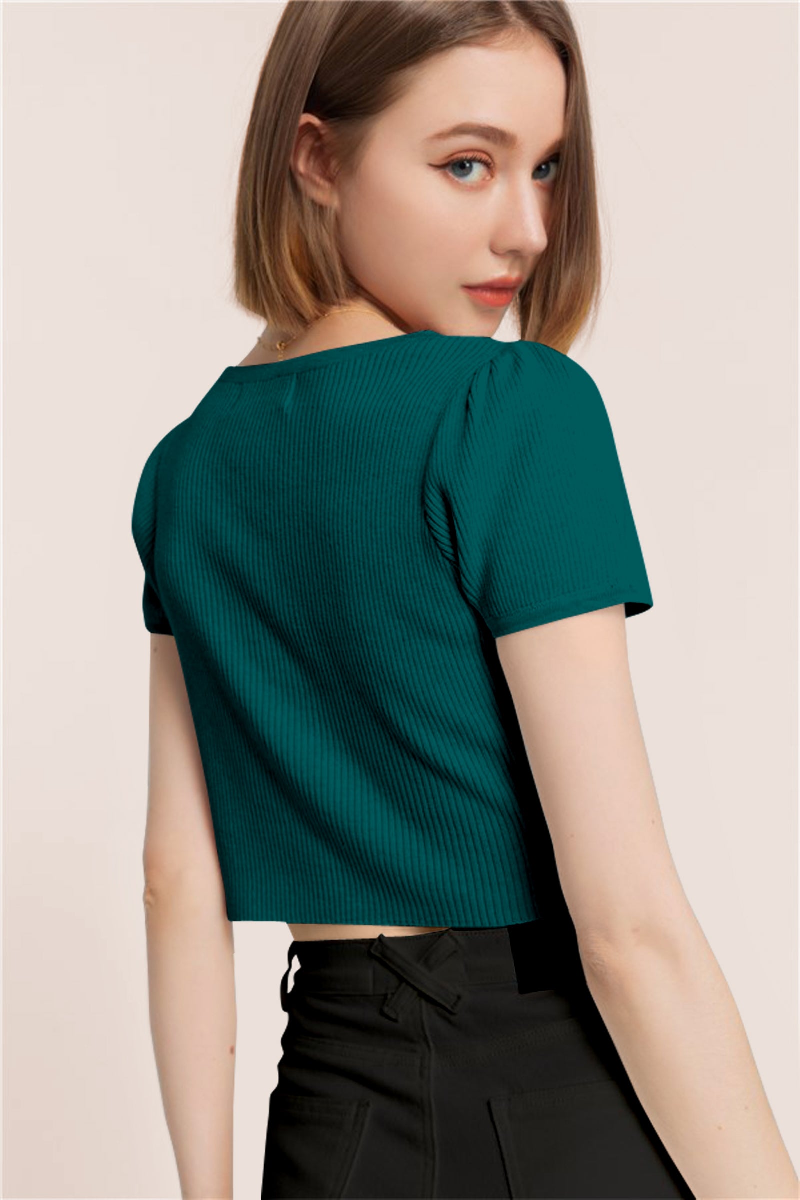 Women’s Ribbed V-Neck Crop Top – Grey