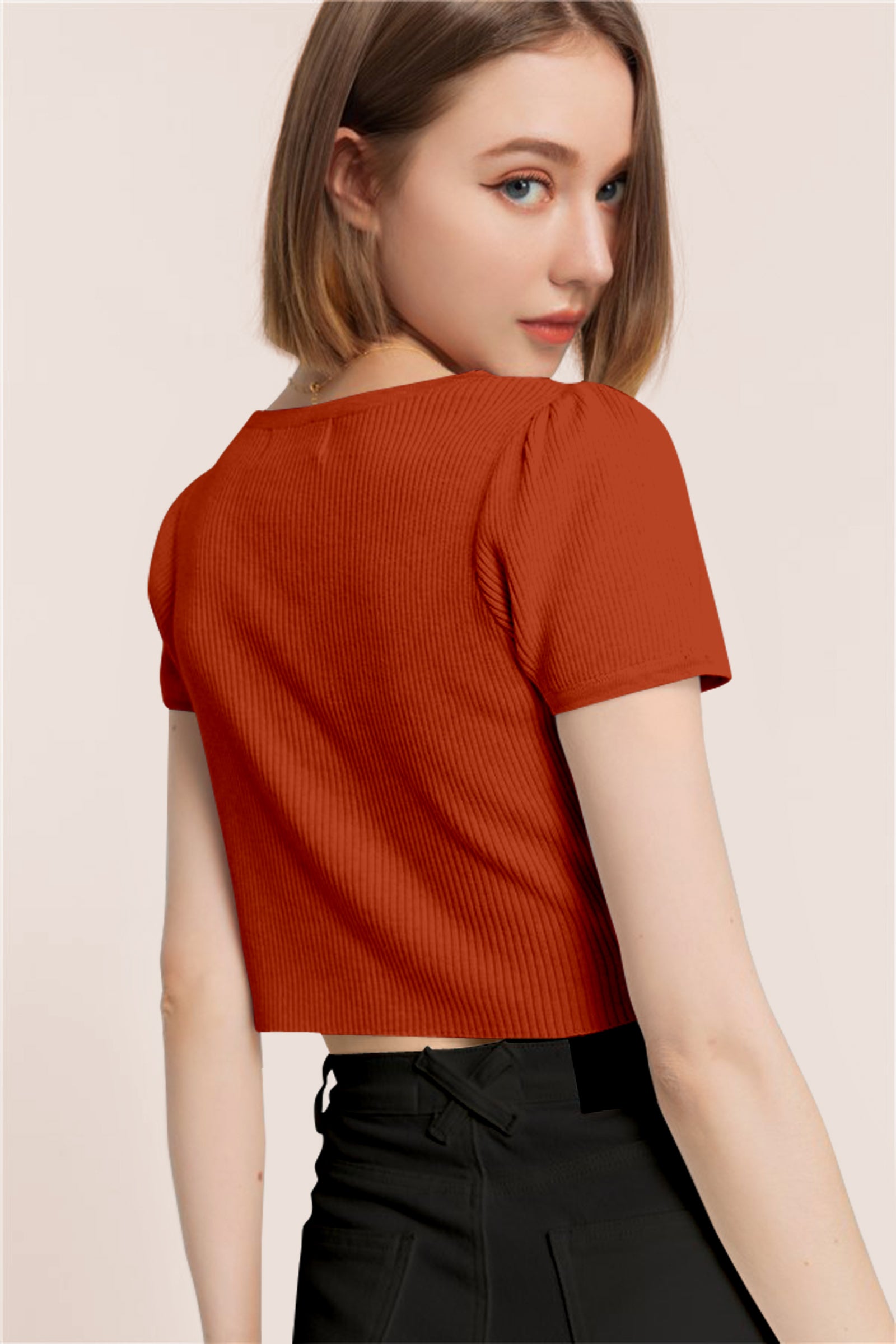 Women’s Ribbed V-Neck Crop Top – Grey