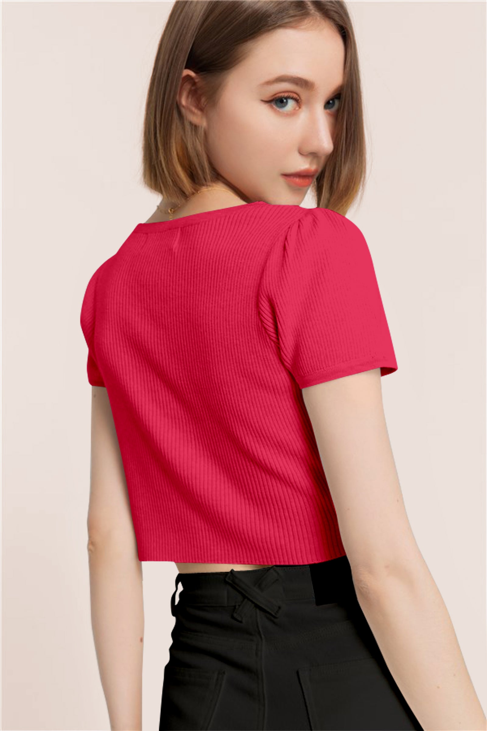 Women’s Ribbed V-Neck Crop Top – Grey