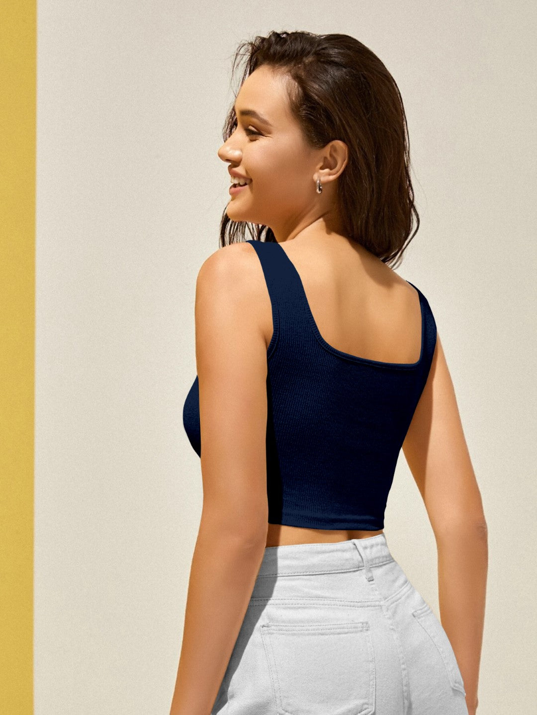 Navy Blue Ribbed Crop Tank